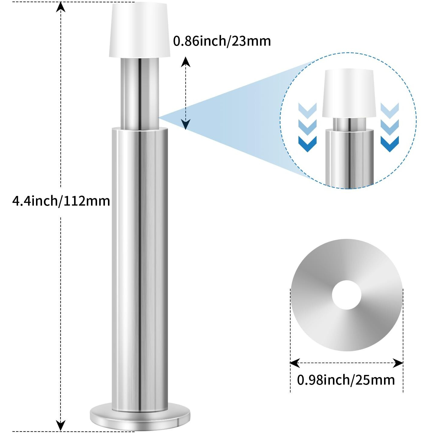 Kolako Door Stoppers For Wall  8 Pack Door Stops  Long Spring Door Stopper With Rubber Bumper Wall Mount Doorstop  Silver