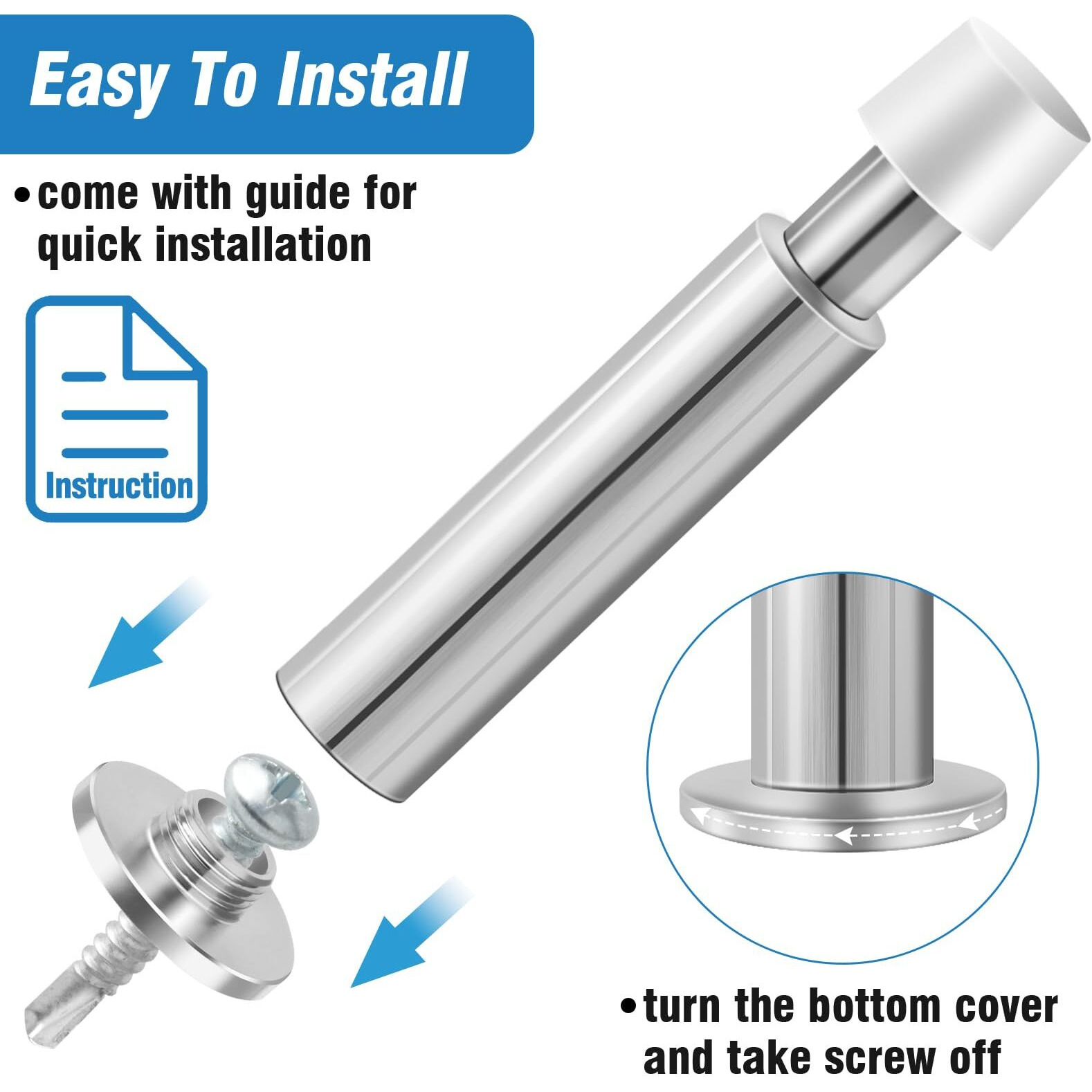 Kolako Door Stoppers For Wall  8 Pack Door Stops  Long Spring Door Stopper With Rubber Bumper Wall Mount Doorstop  Silver