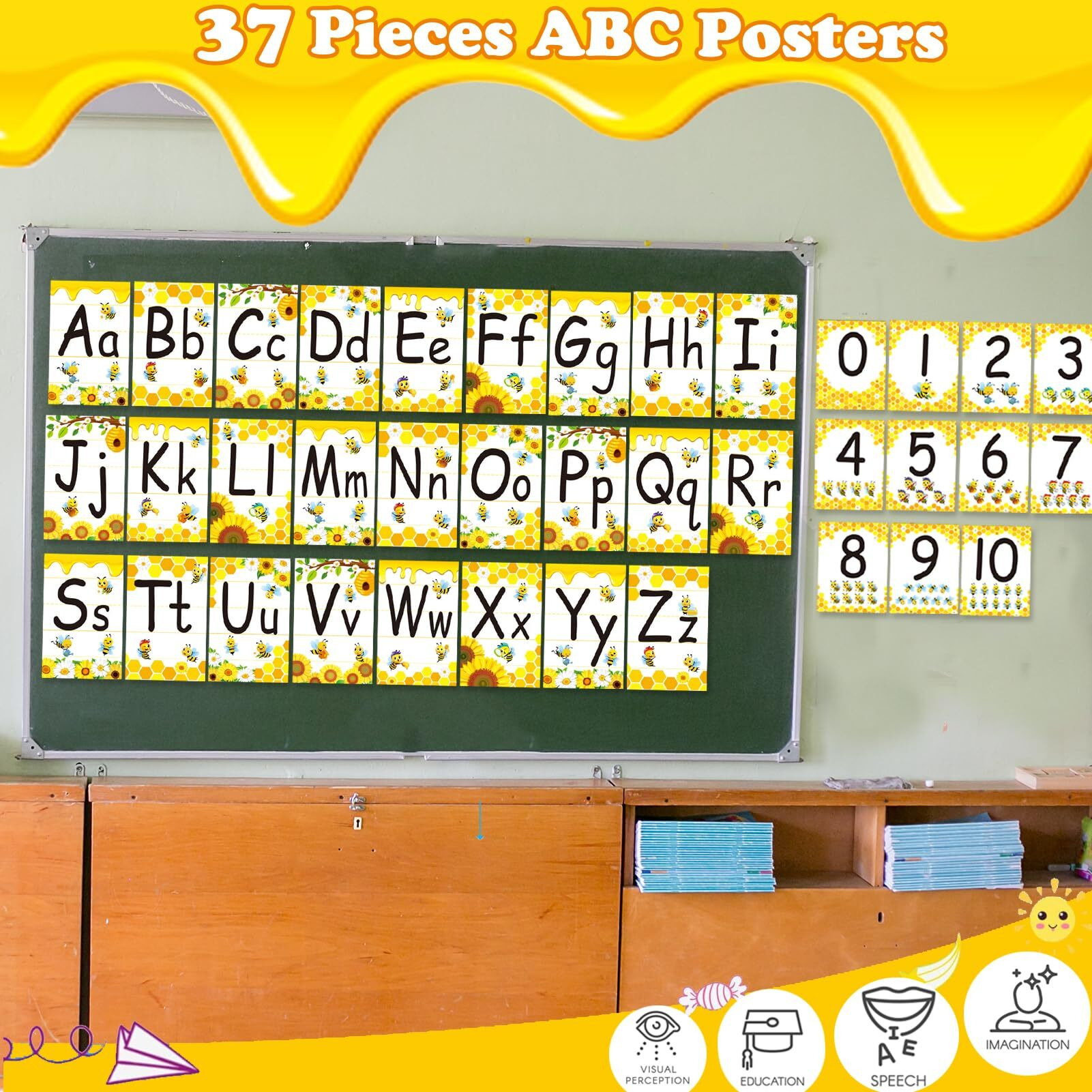 Alphabet Letters For Wall - Bee Themed Abc Poster Classroom Wall Alphabet Preschool English Poster Kindergarten Elementary Classroom Wall Decor Nursery Home School Supplies