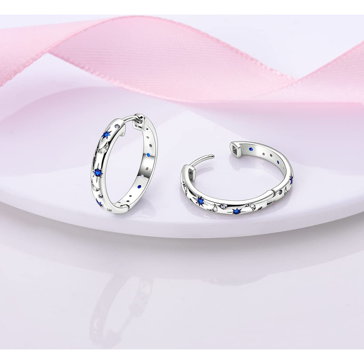 Narmo Hoop Earrings For Women 925 Sterling Silver Earrings Moon Earrings Round Earrings For Women