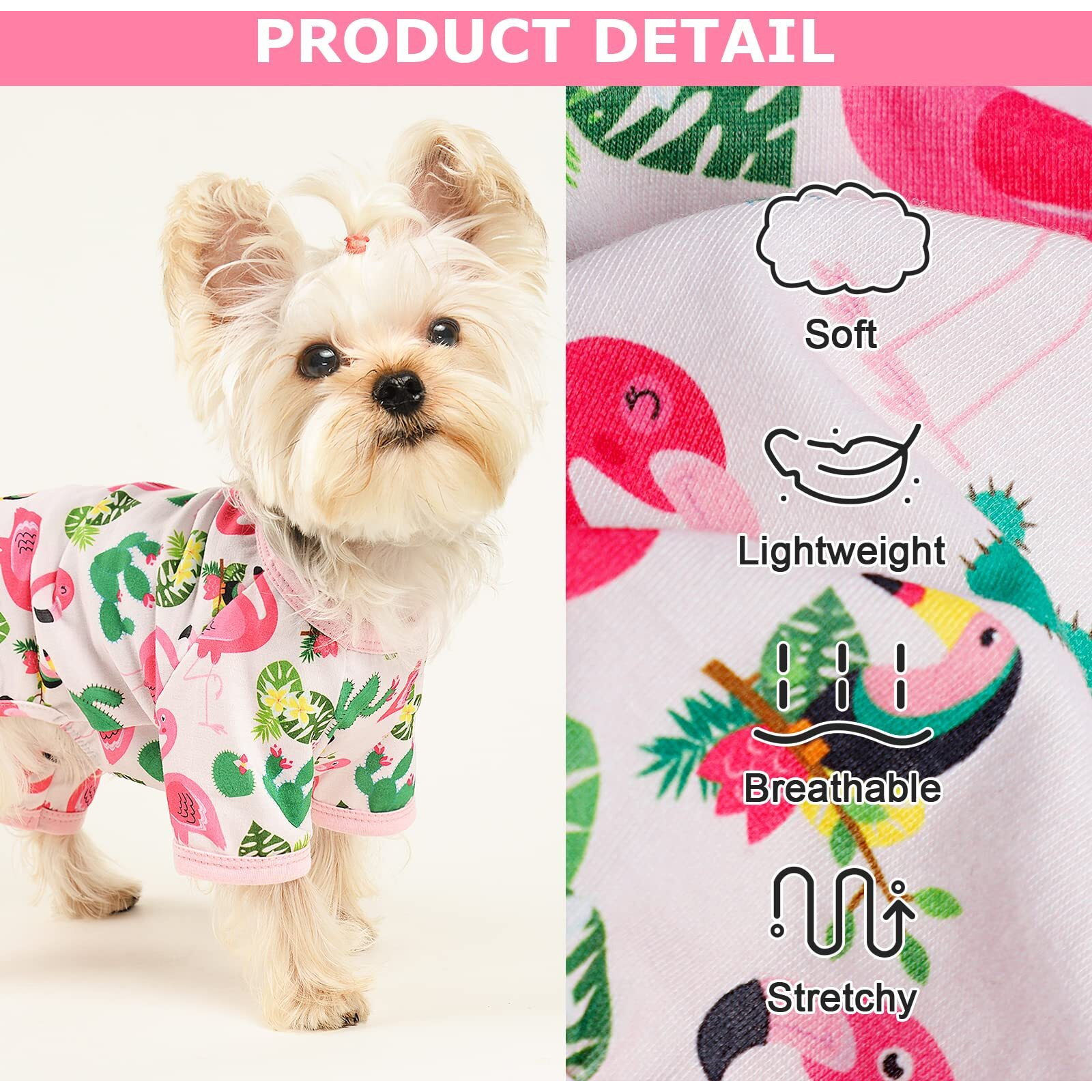 Dog Pajamas Pjs Summer Dog Clothes For Small Dogs Girl - Boy - Medium Size Dogs  Soft Stretchy Puppy Clothes Fall Doggie Onesies Cat Pet Jammies Outfit Flamingo Pink