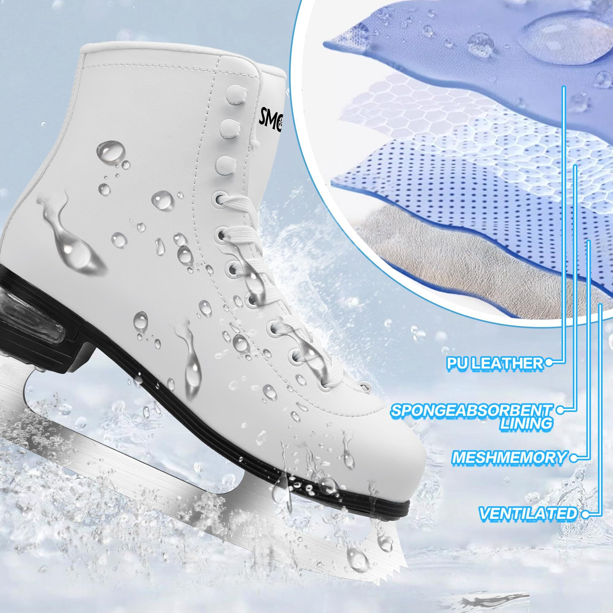 Smoojoy Figure Ice Skates For Women And Men - Air Cushion Deluxe Hockey Ice Skate Premium Leather Skates Indoor Outdoor Rink For Teens Beginner