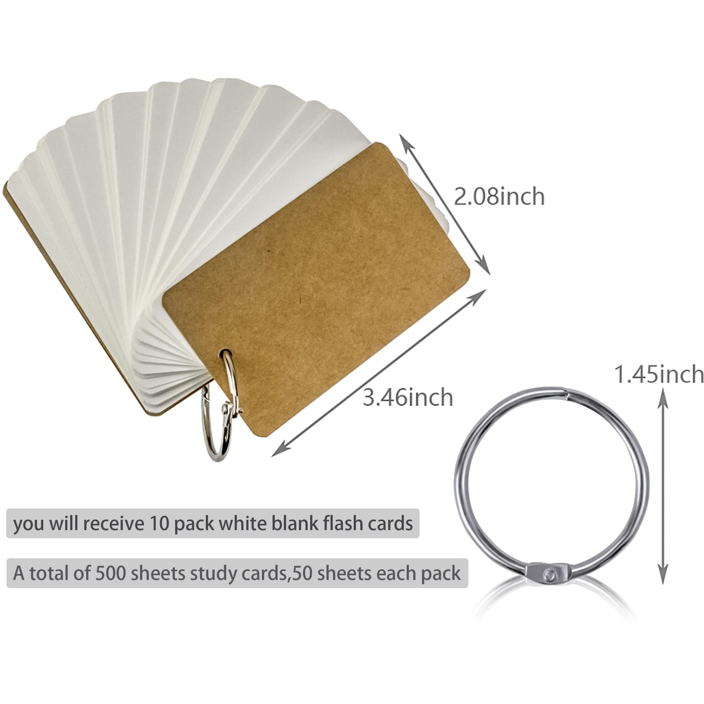 Motbach 10 Pack White Blank Flash Cards With 500 Sheets Study Cards  Note Card Pad With Binder Ring  Kraft Paper Word Vocabulary Cards For Learning Language  Diy Greeting Cards(3.5 X2.2 Inch)