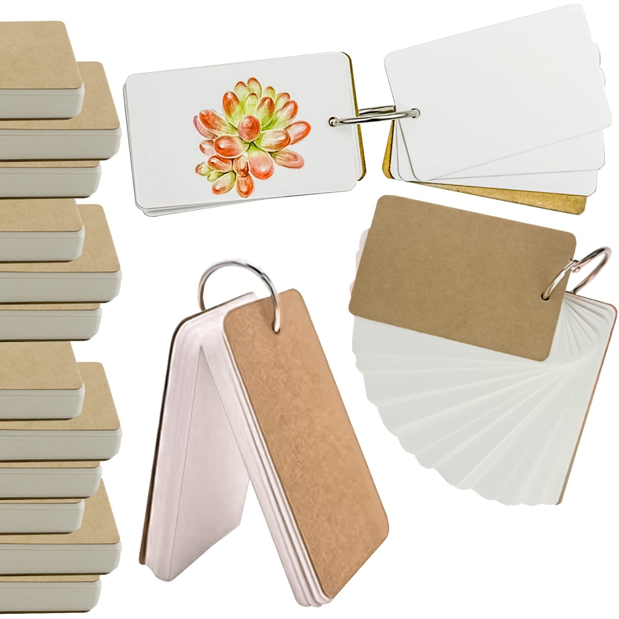 Motbach 10 Pack White Blank Flash Cards With 500 Sheets Study Cards  Note Card Pad With Binder Ring  Kraft Paper Word Vocabulary Cards For Learning Language  Diy Greeting Cards(3.5 X2.2 Inch)