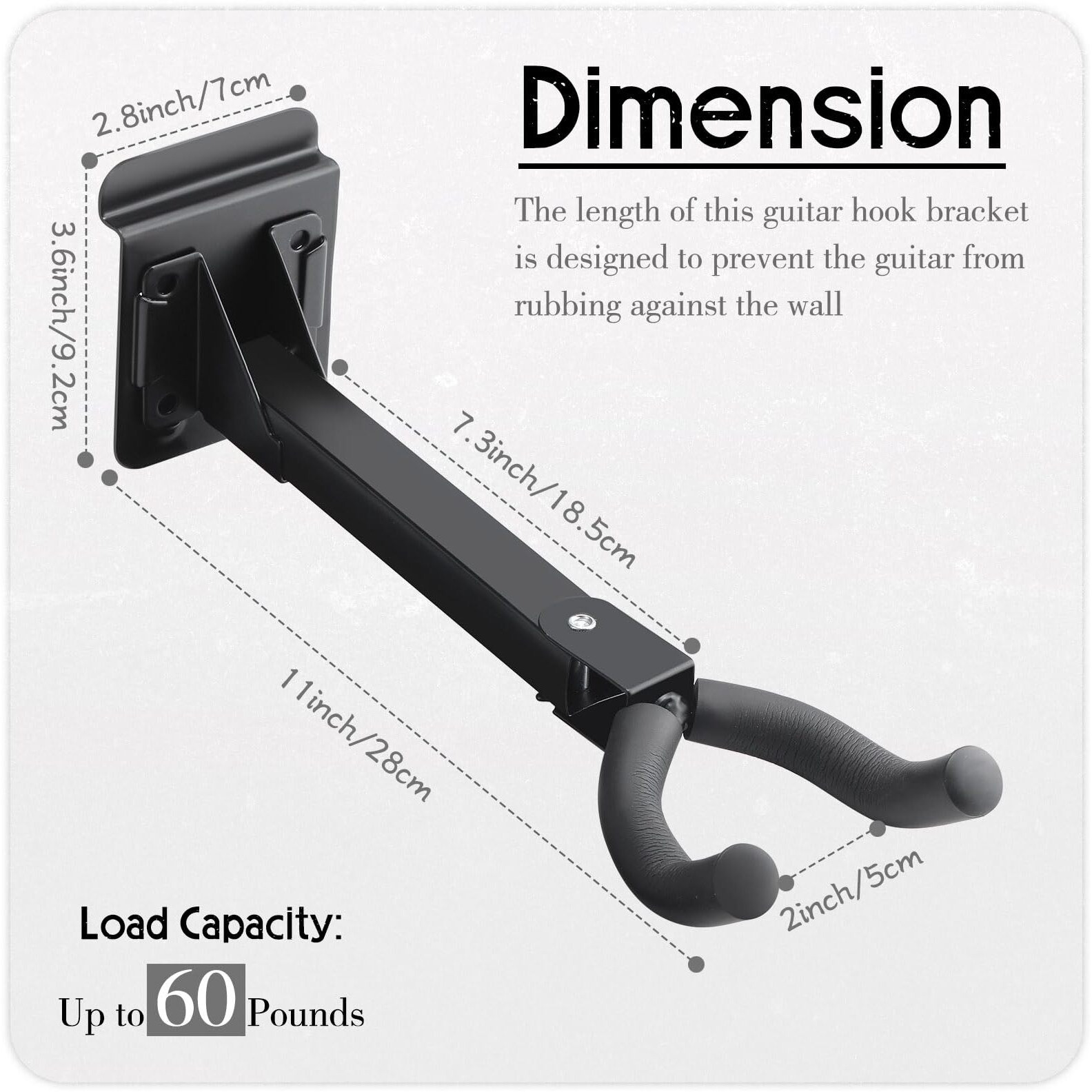 Therwen 6 Pcs Guitar Hanger Wall Mount Guitar Hangers Hooks Holders With Slat Adapter 180 Adjustable Black Hook Stand Wall Mount For Acoustic Electric Bass