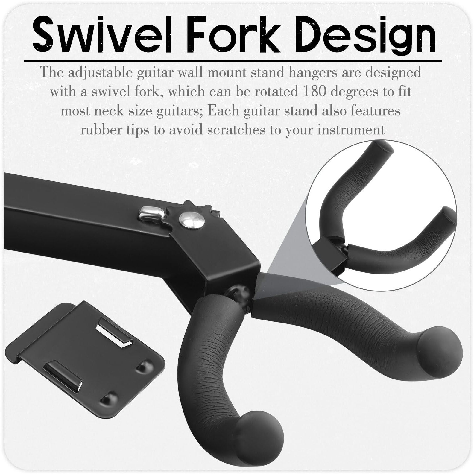 Therwen 6 Pcs Guitar Hanger Wall Mount Guitar Hangers Hooks Holders With Slat Adapter 180 Adjustable Black Hook Stand Wall Mount For Acoustic Electric Bass