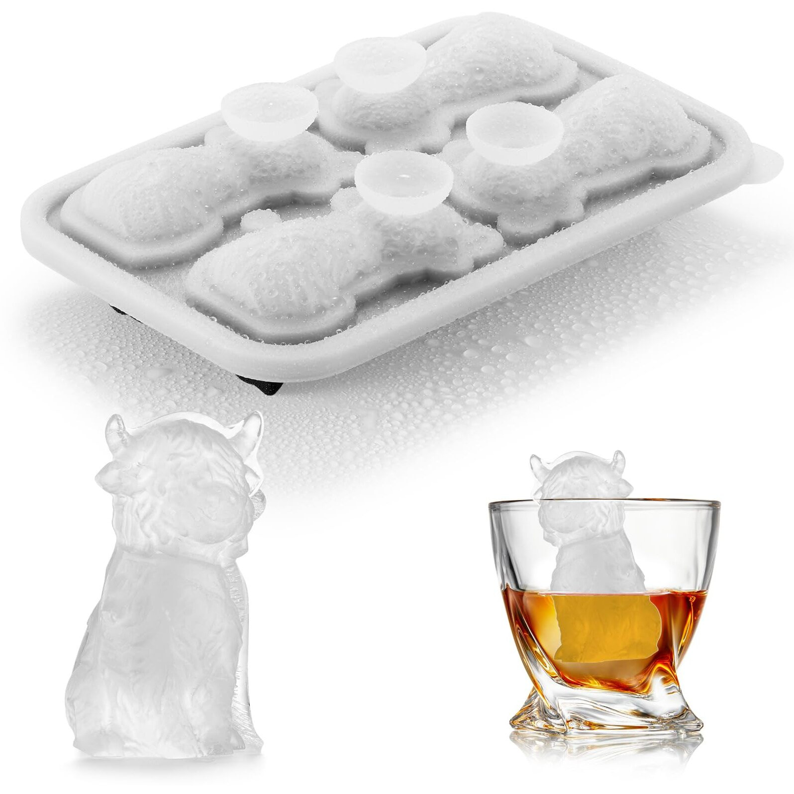 Acookee 3D Highland Cow Ice Cube Tray Fun Shapes  Novelty Highland Cow Gifts  Holiday Stocking Stuffers For Men Women  Cute Highland Cattle Ice Mold For Whiskey Cocktail Bourbon
