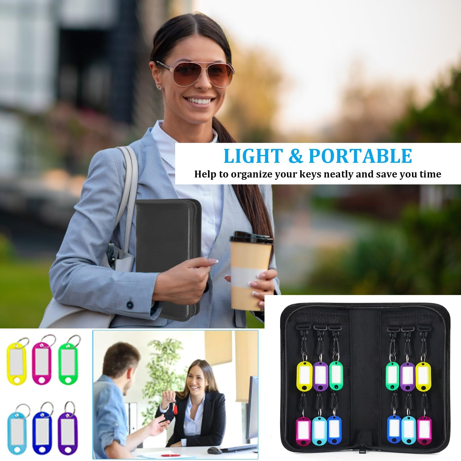 Portable Zippered Key Organizer  Waterproof Fireproof Key Case With 12 Key Hooks And Tags Portable Key Storage For Rental Management Real Estate Sales Hotel Executives And Car Service (12 Keys)