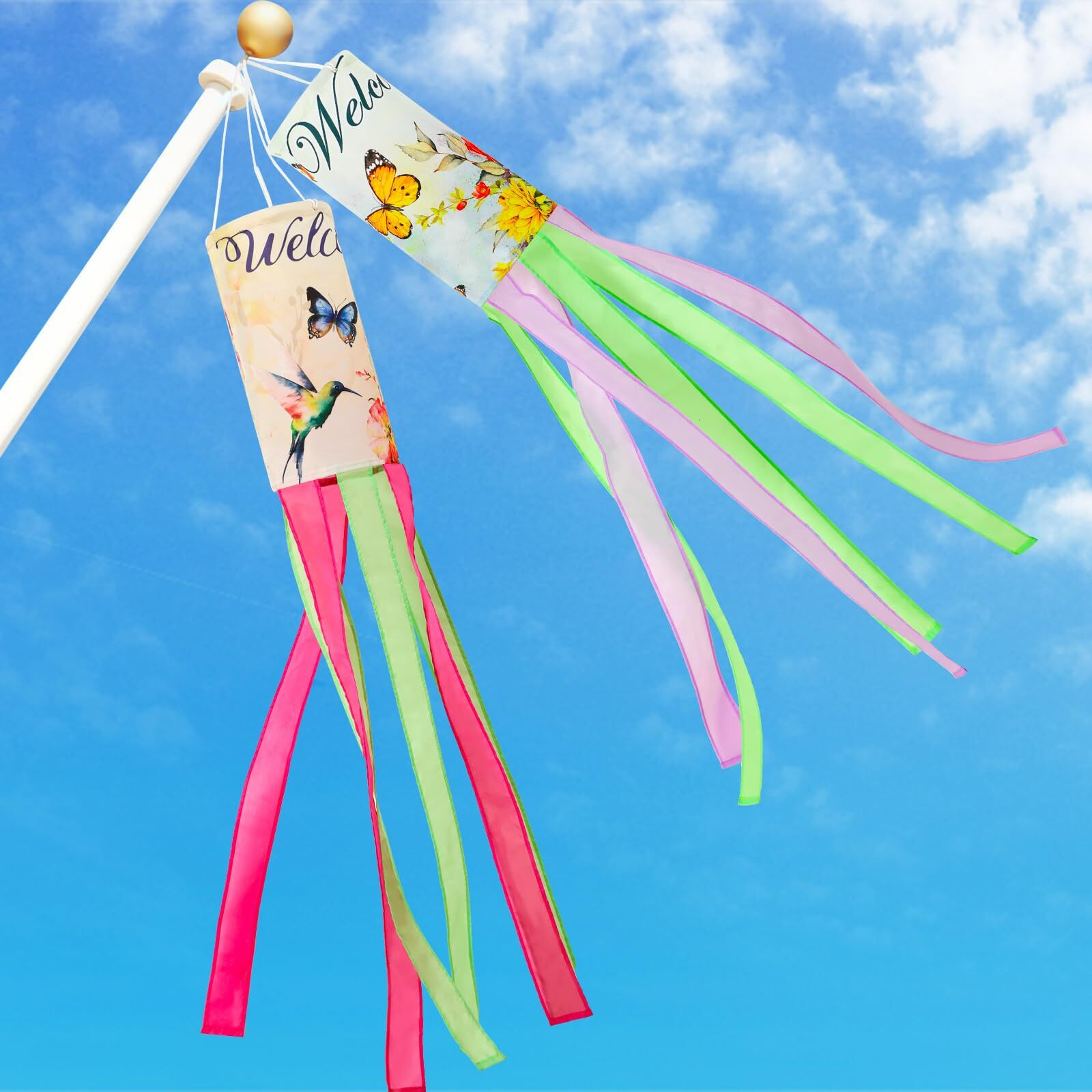 Novwang Spring Windsock  2 Pcs 40 Inches Wind Socks For Outside  Hummingbird Butterfly Windsock Outdoor Decor Windsock Flag Hanging Decor For Wall Tree Patio Lawn Gard