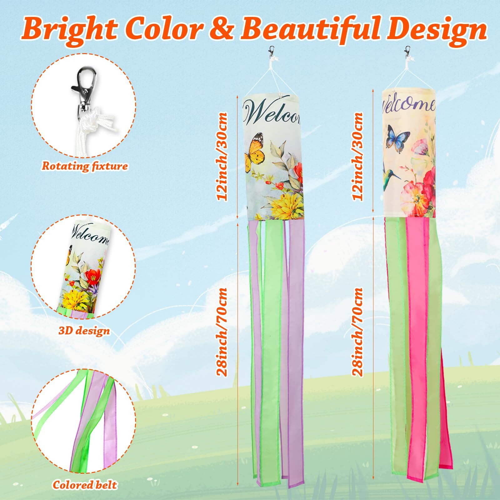 Novwang Spring Windsock  2 Pcs 40 Inches Wind Socks For Outside  Hummingbird Butterfly Windsock Outdoor Decor Windsock Flag Hanging Decor For Wall Tree Patio Lawn Gard