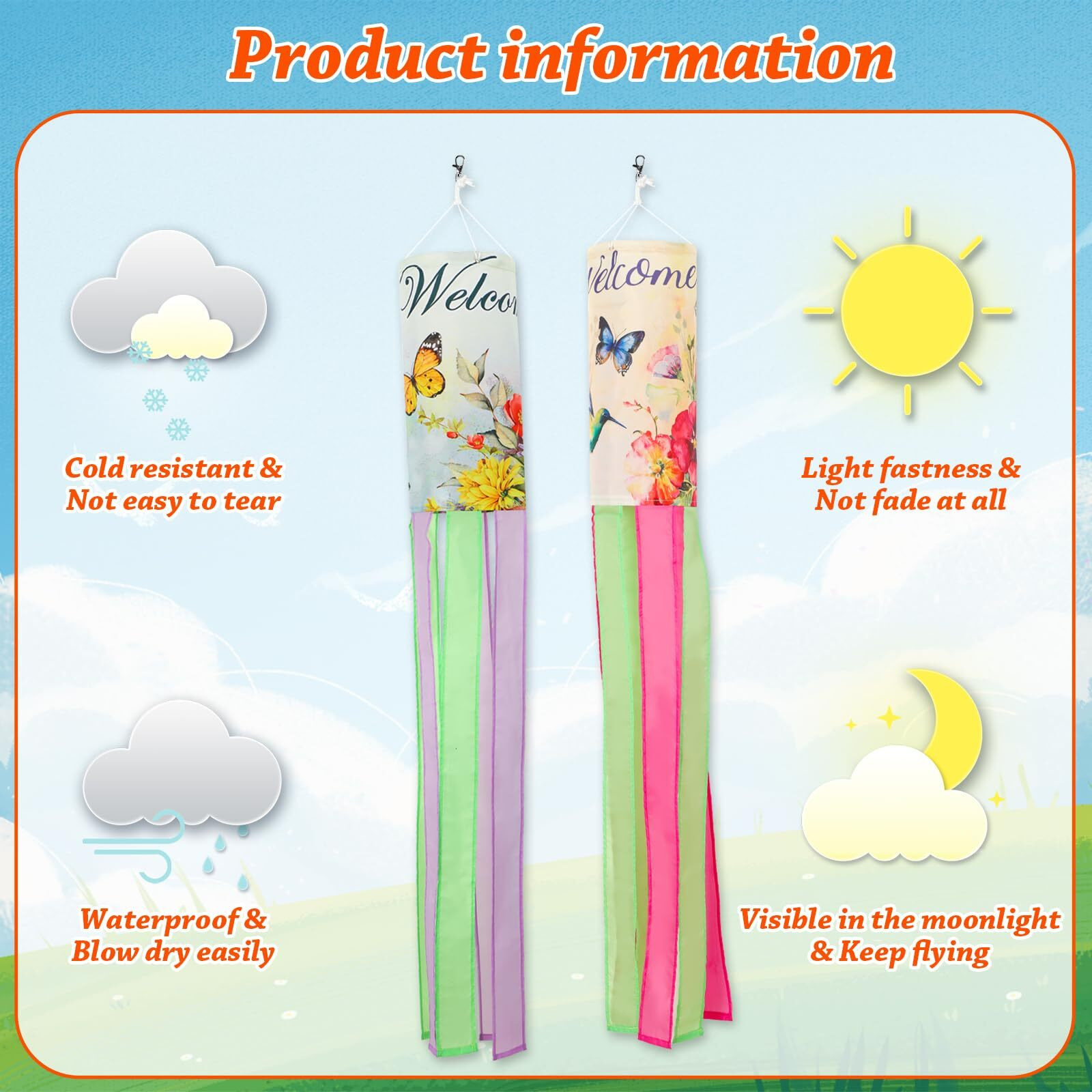 Novwang Spring Windsock  2 Pcs 40 Inches Wind Socks For Outside  Hummingbird Butterfly Windsock Outdoor Decor Windsock Flag Hanging Decor For Wall Tree Patio Lawn Gard