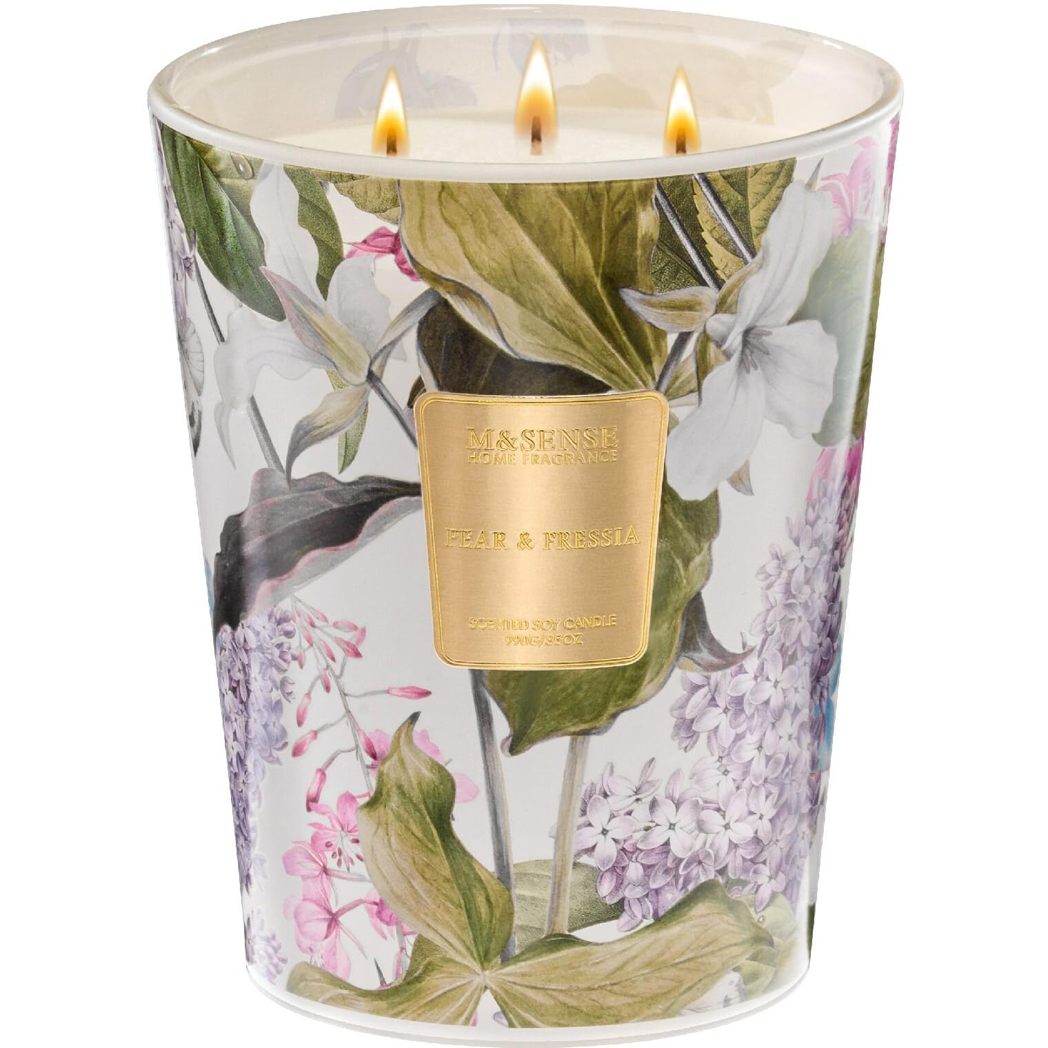 M&Sense 3 Wick Soy Candles For Home Scented  Pear & Fressia Scented Aromatherapy Candle For Stress Relief  35Oz 150 Hour Burn Time  Long Lasting Highly Scented Candle Gift