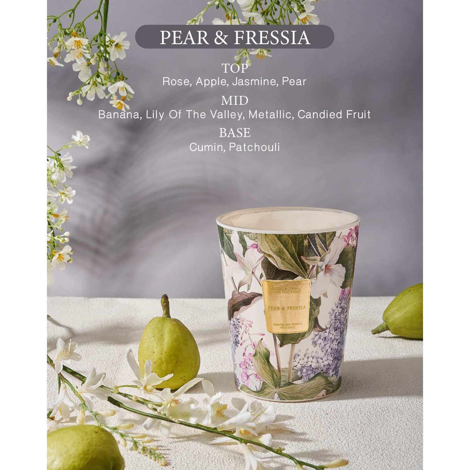 M&Sense 3 Wick Soy Candles For Home Scented  Pear & Fressia Scented Aromatherapy Candle For Stress Relief  35Oz 150 Hour Burn Time  Long Lasting Highly Scented Candle Gift