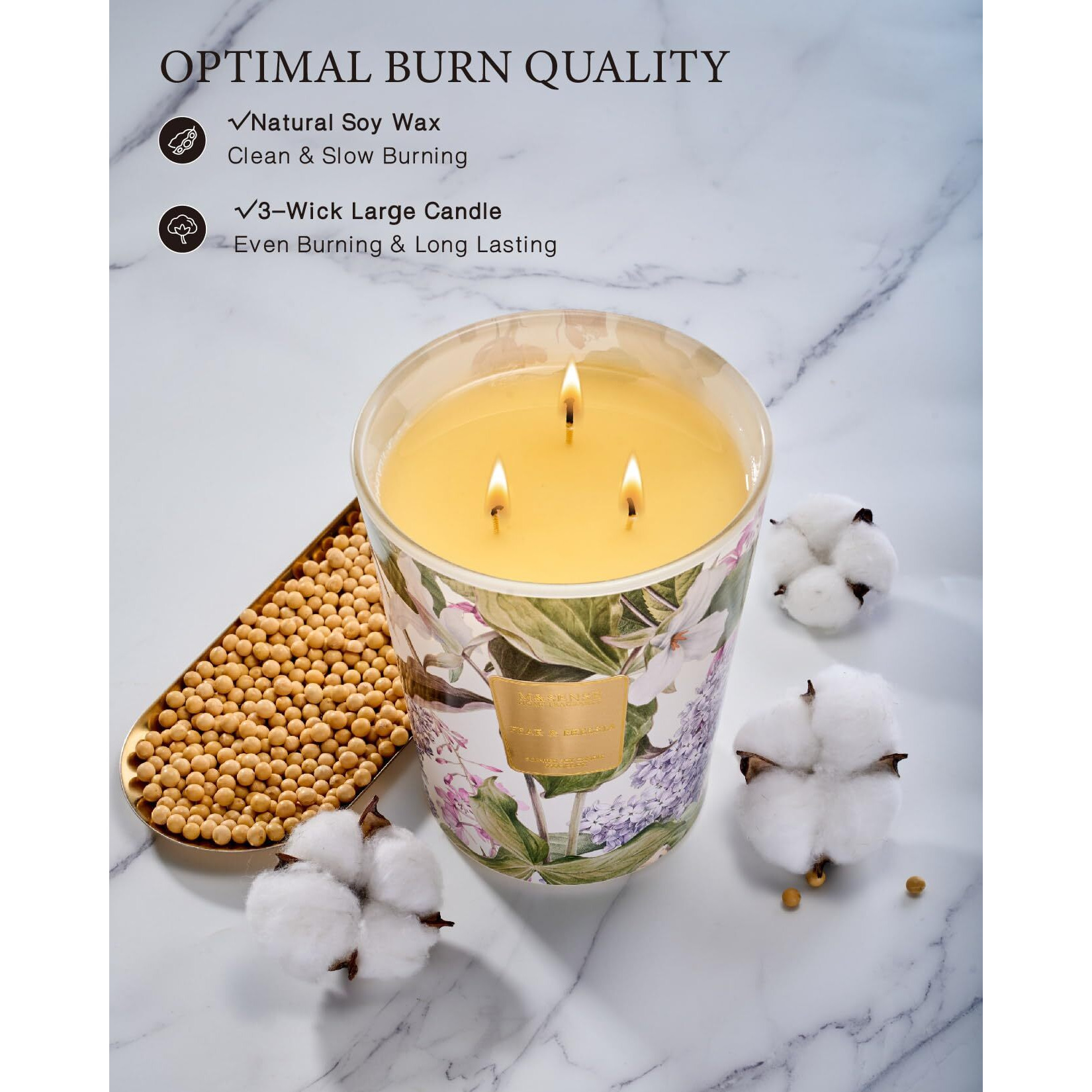 M&Sense 3 Wick Soy Candles For Home Scented  Pear & Fressia Scented Aromatherapy Candle For Stress Relief  35Oz 150 Hour Burn Time  Long Lasting Highly Scented Candle Gift