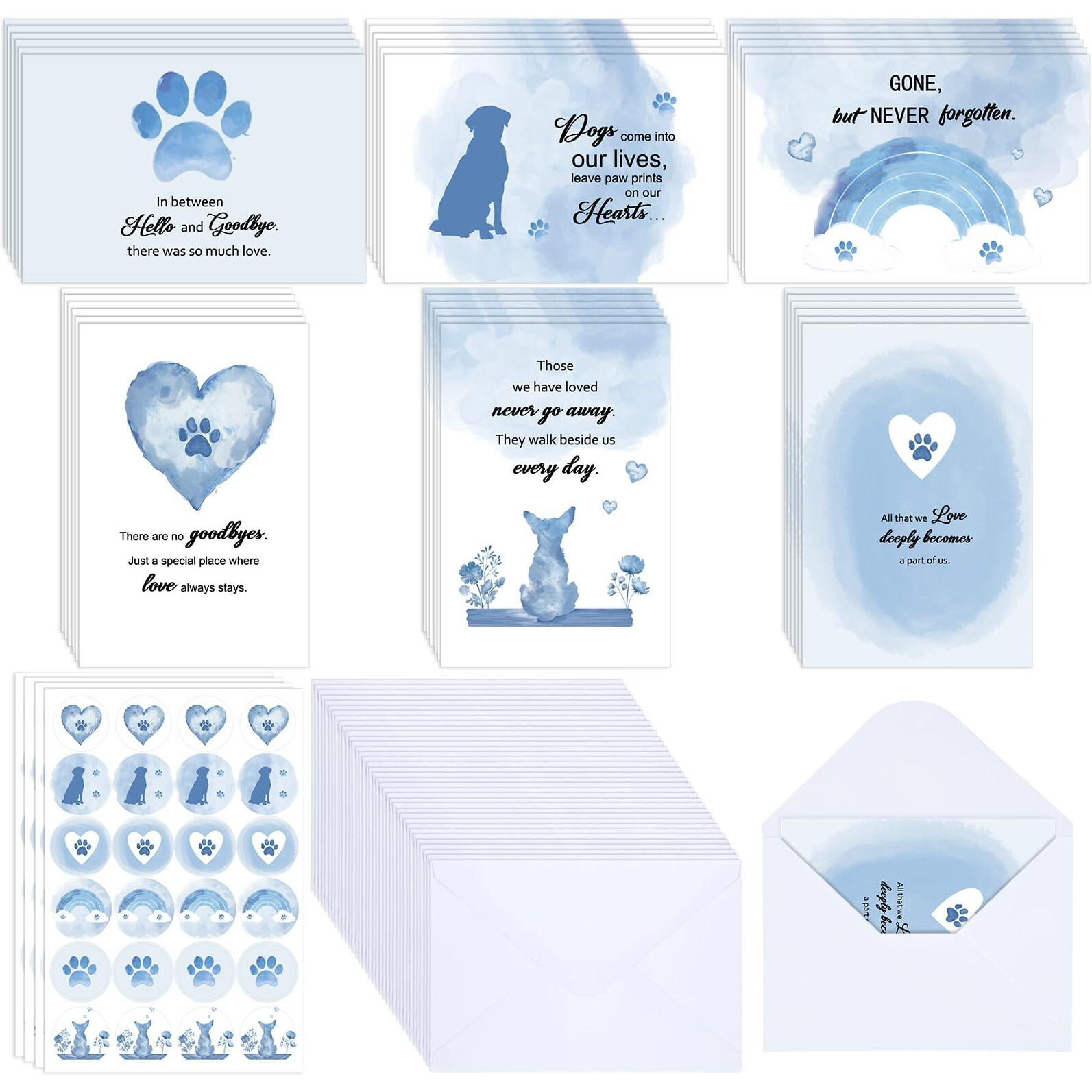 Geyoga 36 Sets Pet Sympathy Cards For Dogs Cats With Envelopes And Stickers  Loss Of Dog Condolence Cards Bulk  Thoughtful Bereavement Sympathy Gifts For Loss Of Beloved Pet(Soft Blue)