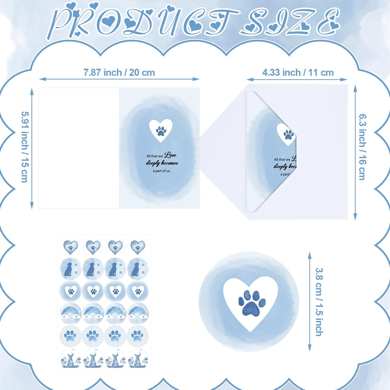 Geyoga 36 Sets Pet Sympathy Cards For Dogs Cats With Envelopes And Stickers  Loss Of Dog Condolence Cards Bulk  Thoughtful Bereavement Sympathy Gifts For Loss Of Beloved Pet(Soft Blue)