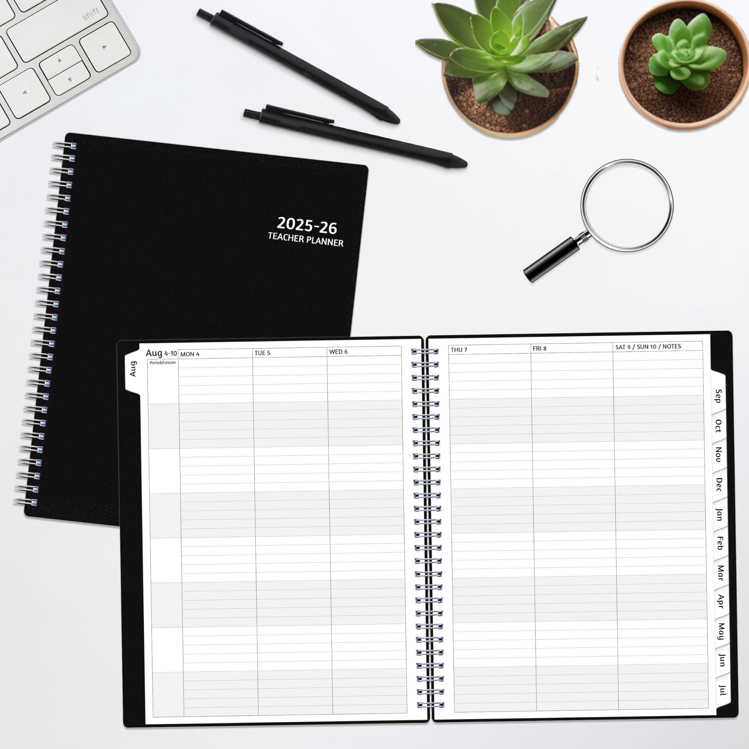 Goiunlt Teacher Planner 2025-2026  Aug. 2025 - Jul. 2026  Lesson Planner 2025-2026 Academic Year  With Tabs  Thick Paper  2-Sided Pocket  8 X 10 Daily Weekly And Monthly Calendar With 8 Periods