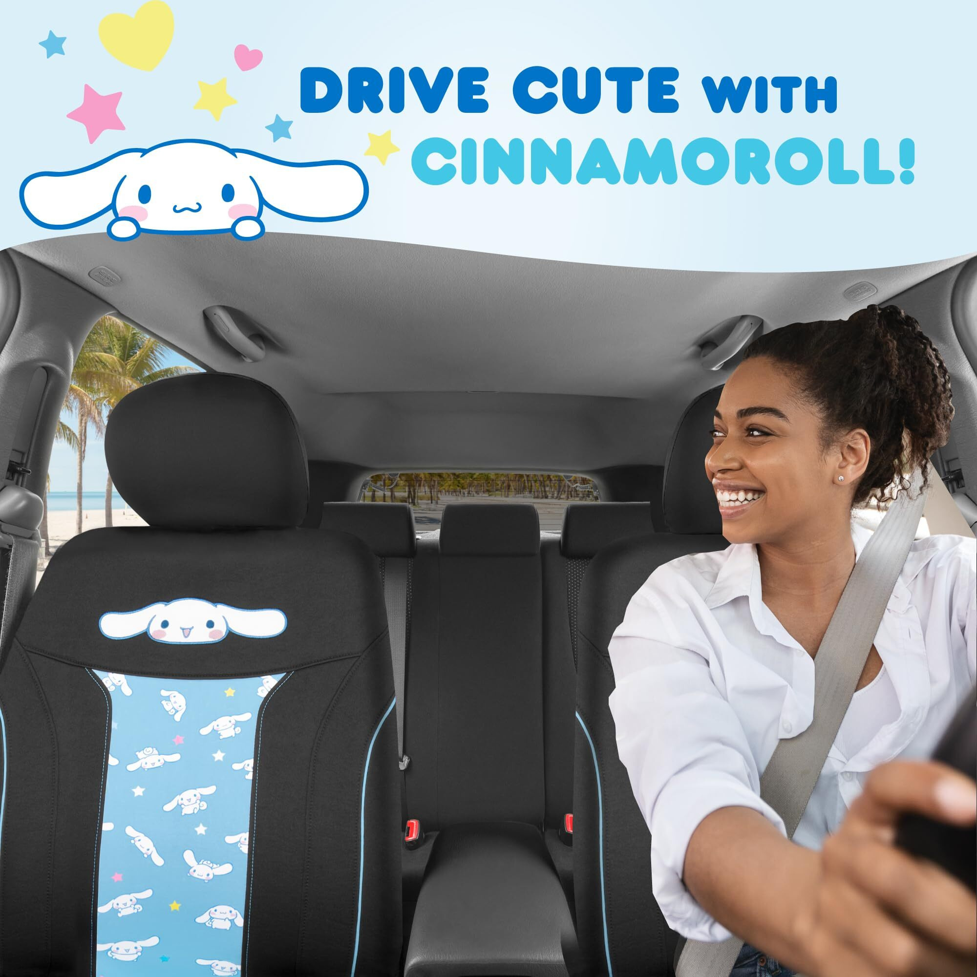 Hello Kitty Cinnamoroll Car Seat Covers - Adorable Light Blue Front Seat Covers With Cute Cinnamoroll Design  Durable And Comfortable Polyester  Car Accessories Hello Kitty Accessories 2Pc