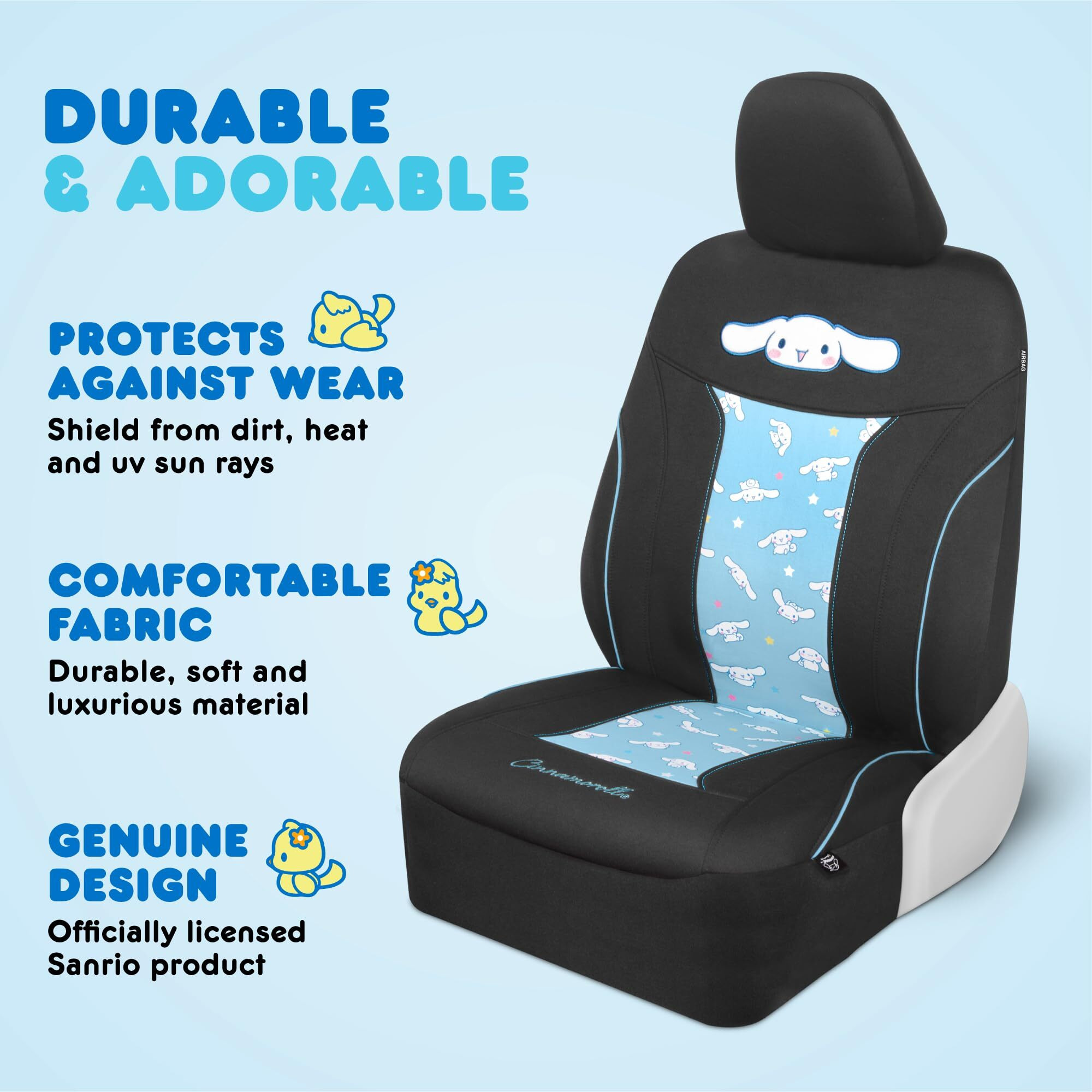 Hello Kitty Cinnamoroll Car Seat Covers - Adorable Light Blue Front Seat Covers With Cute Cinnamoroll Design  Durable And Comfortable Polyester  Car Accessories Hello Kitty Accessories 2Pc