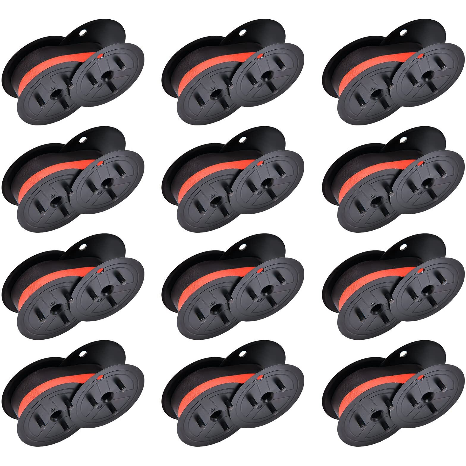 Cosob 12 Pack Calculator Ribbon Replacement For Gr24Br Porelon 11216 Universal Twin Spool Ribbon Compatible With Sharp El-1197 Piii Canon Mp11Dx Printer (Black And Red)