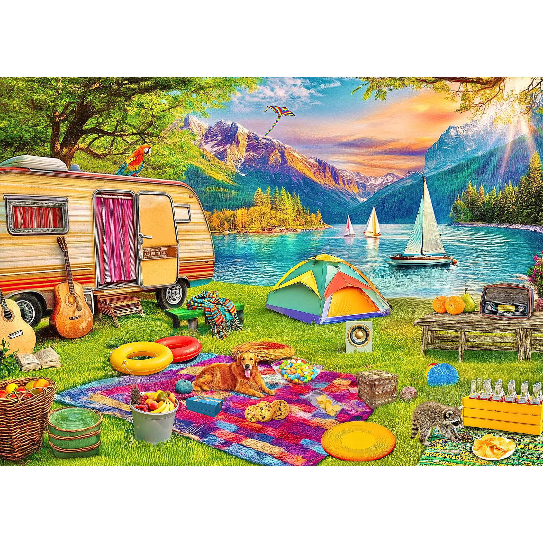Large Piece 300 Piece Puzzle For Adults Seniors And Kids - Camping By The Lake