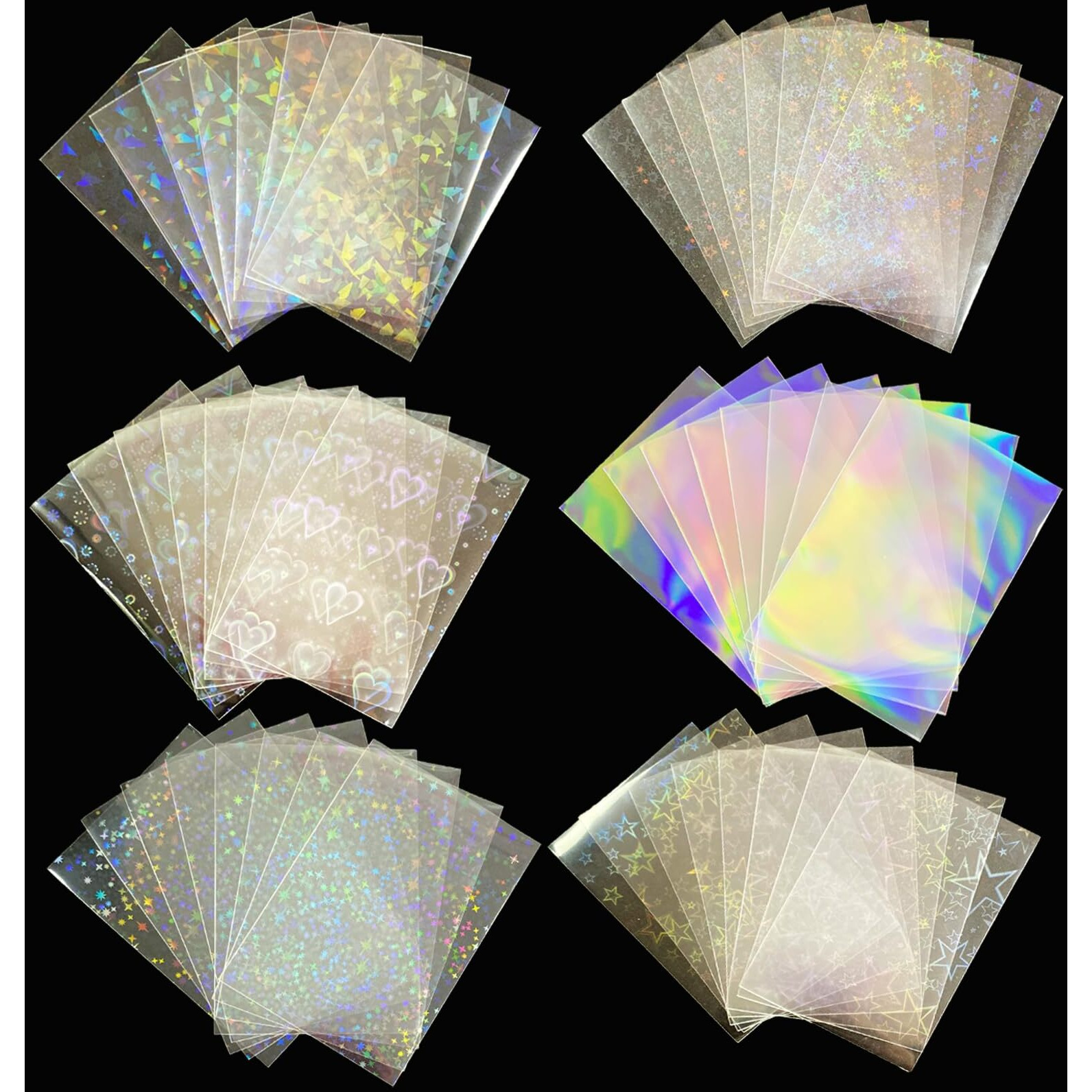 Lora Rossie 300 Pcs Kpop Photocard Sleeves Laser Flashing Card Sleeves Heart Star Glass Gemstone Rainbow Holographic Trading Card Protector For Photocard Mini Polaroid Kpop Photo Cards