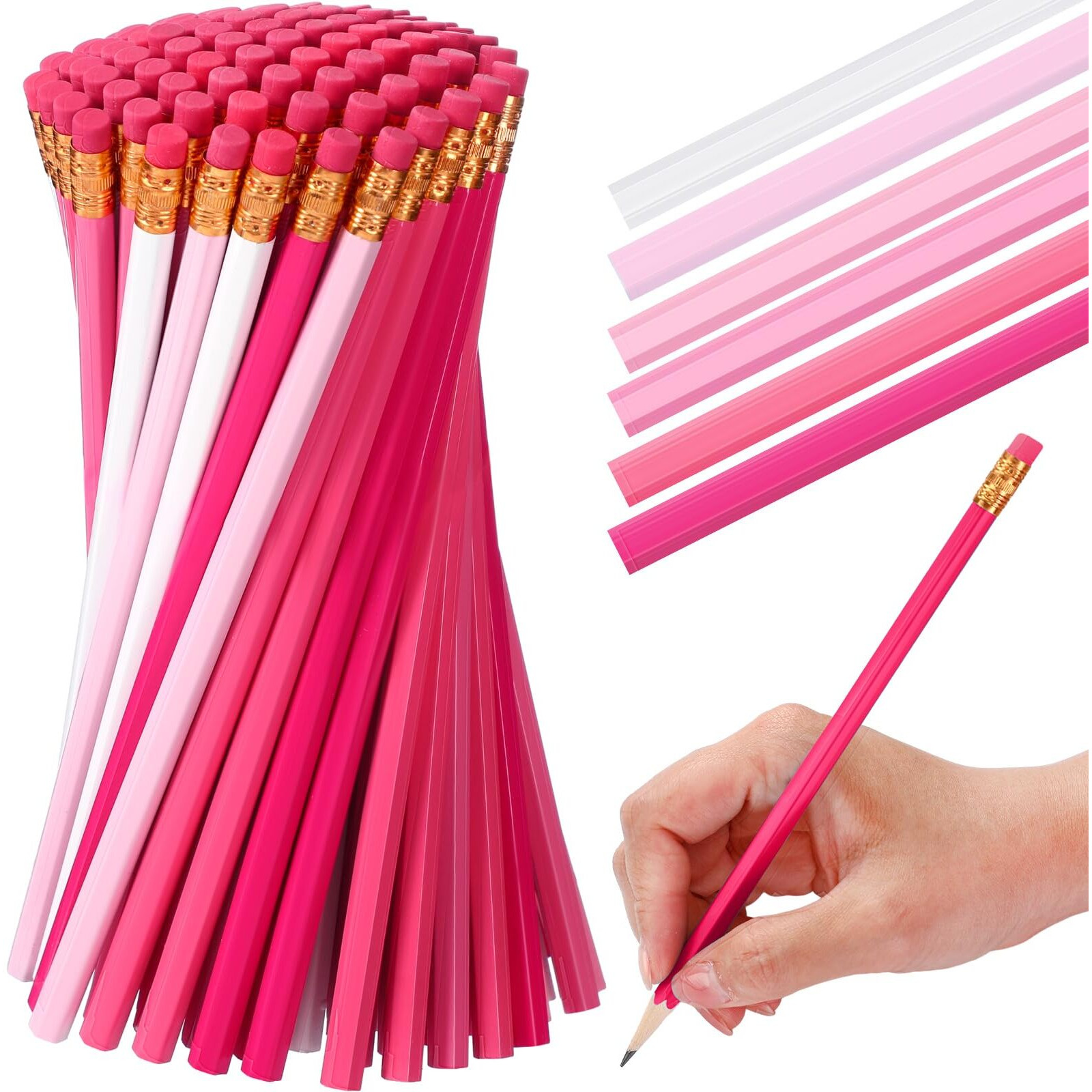 Tecunite 60 Pcs Hb Pencils 2 Unsharpened Wood Cased Pencils With Eraser Hexagonal Pencil Cute Graphite No 2 Pen For Adults Gifts Exam School Office Sketching Learning(Pink Series  White)