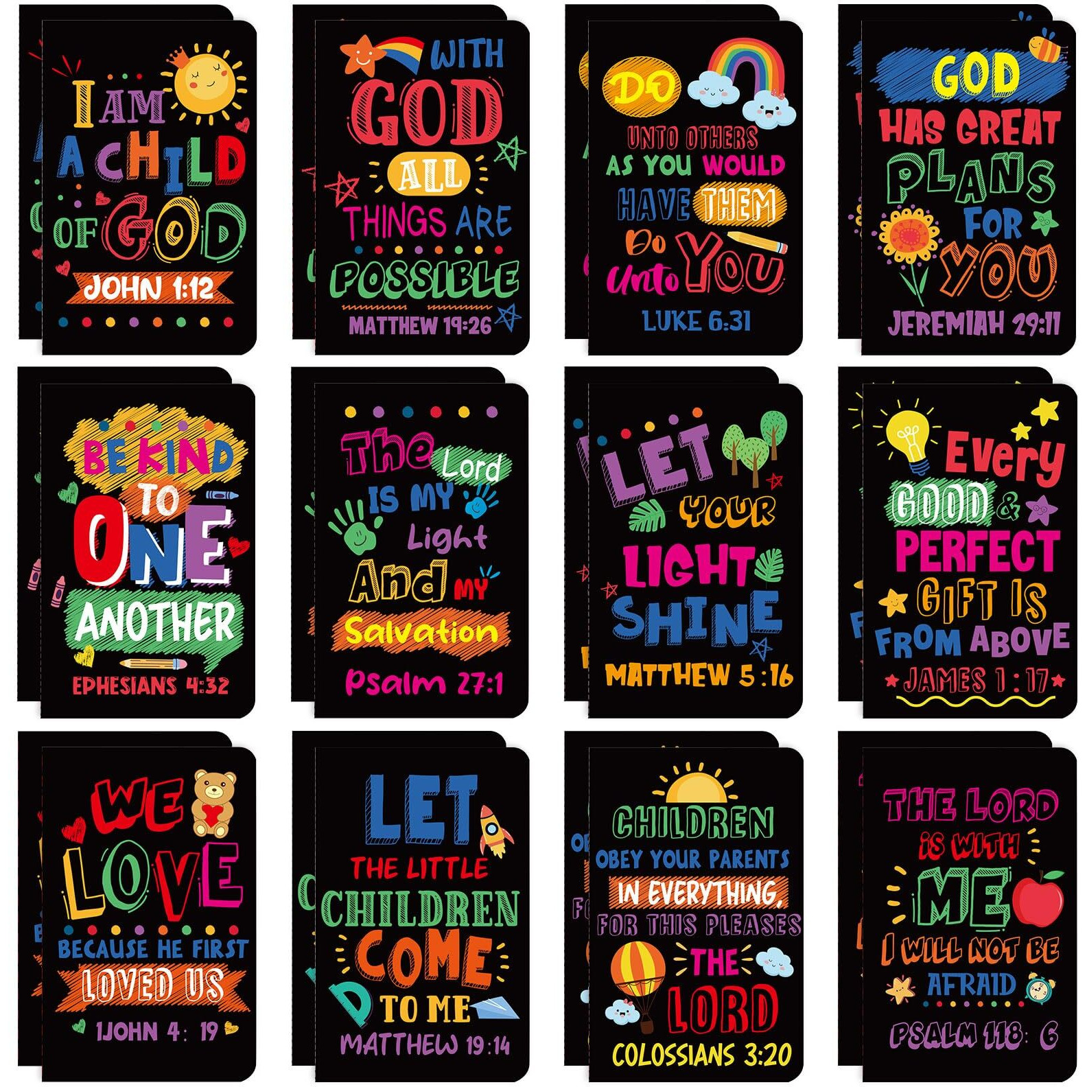24Pcs Bible Verse Notepads Mini Religious Pocket Notebooks Motivational Christian Small Inspirational Notepads Journals Gift Bulk Prizes For Kids Teacher School Home Travel Supplies (Bible Black)