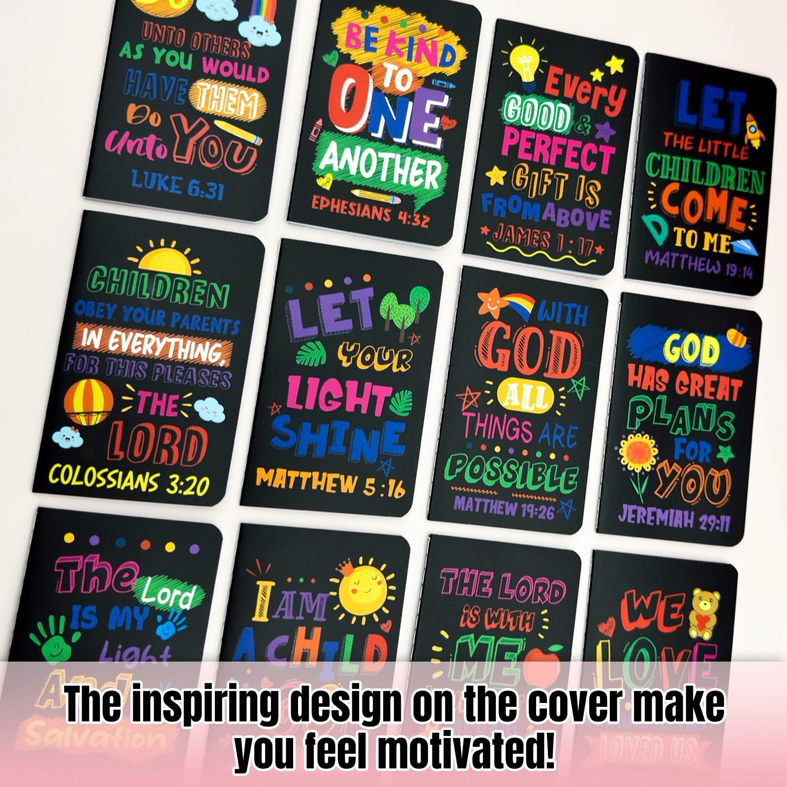 24Pcs Bible Verse Notepads Mini Religious Pocket Notebooks Motivational Christian Small Inspirational Notepads Journals Gift Bulk Prizes For Kids Teacher School Home Travel Supplies (Bible Black)