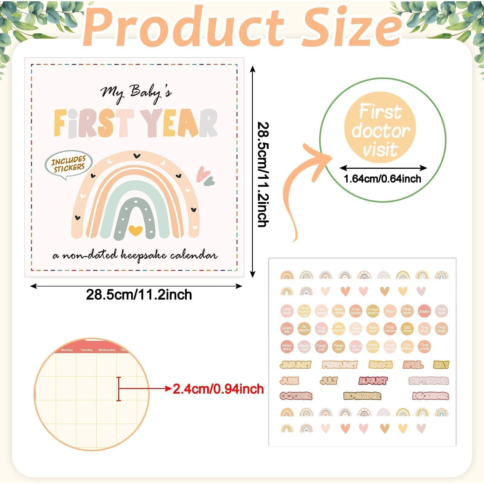 Chunnin Boho Rainbow Baby's First Year Calendar With Stickers Boho 1St Year Tracker First Year Book Baby First Year Milestones Newborn Baby Memory Calendar Keepsake For Baby Girl Or Boy