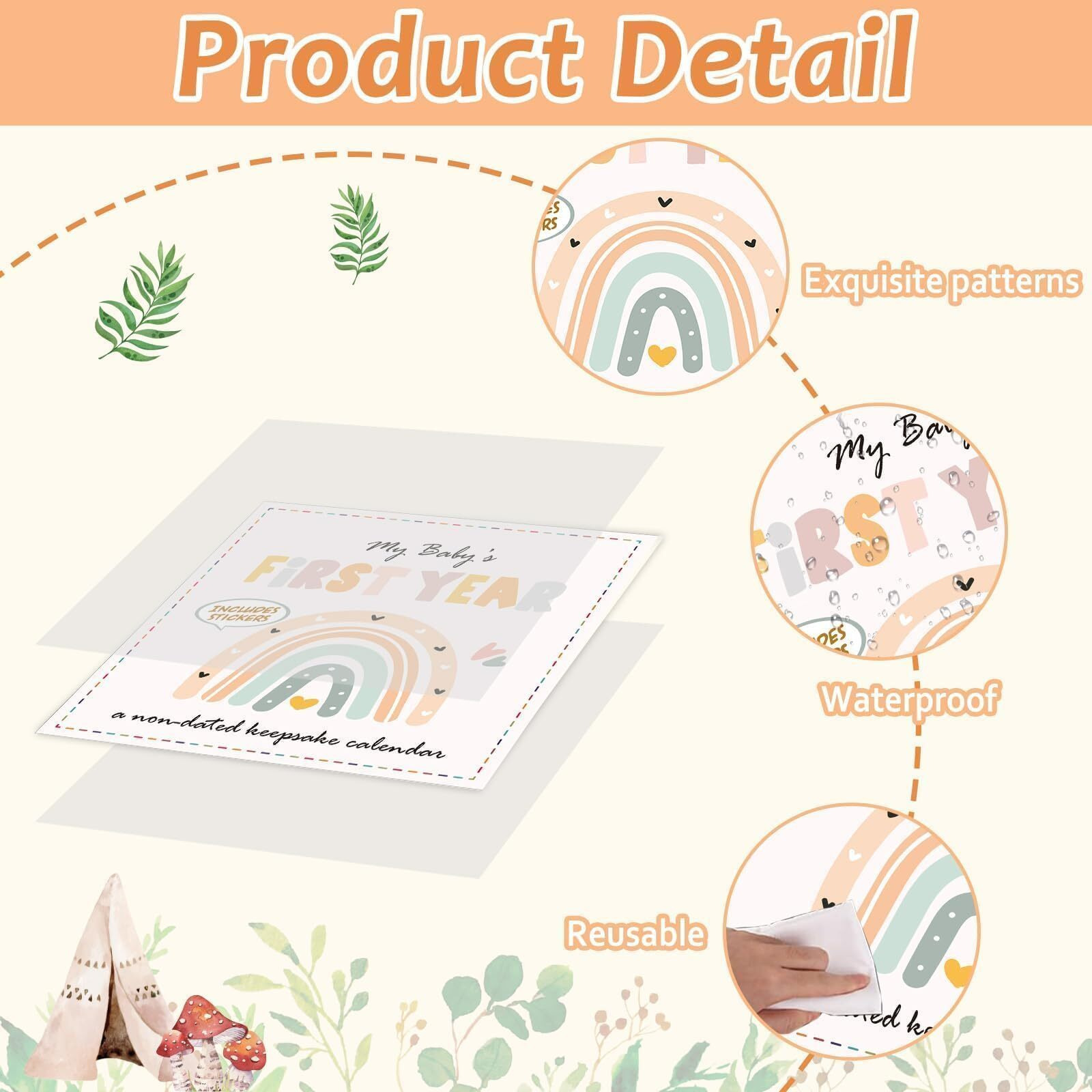 Chunnin Boho Rainbow Baby's First Year Calendar With Stickers Boho 1St Year Tracker First Year Book Baby First Year Milestones Newborn Baby Memory Calendar Keepsake For Baby Girl Or Boy