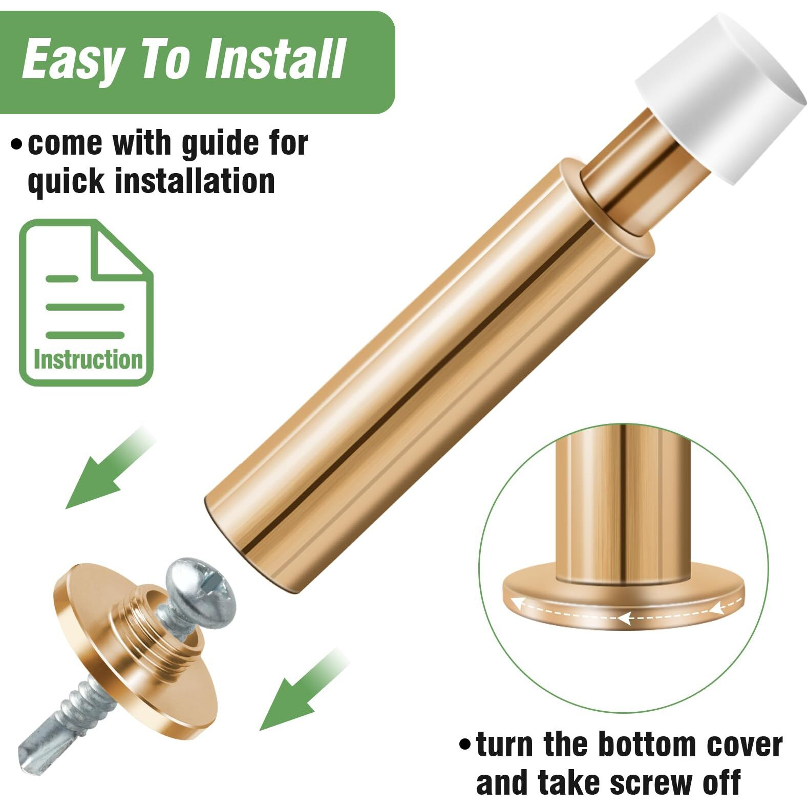 Kolako Door Stoppers For Wall  Spring Door Stop  4.4 Inch Door Stoppers For Bottom Of Door 4 Pack Long Door Stops Bumper Wall Protector  Rose Gold