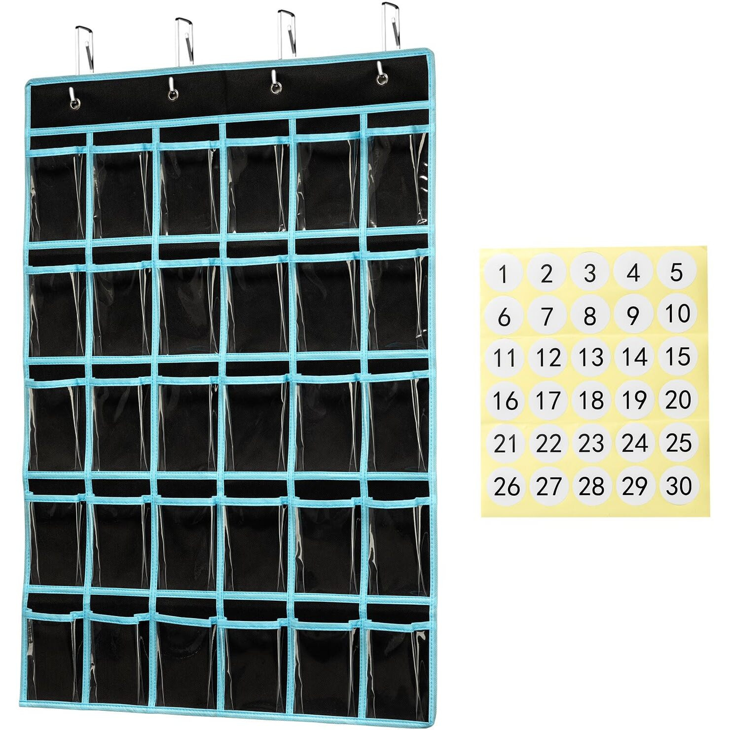 Keepjoy Classroom Pocket Chart Organizer Cell Phones Calculator Holder For Classroom Storage  Hanging Wall Door Calculator Phone Caddy For Classroom. (30 Pockets-Black)