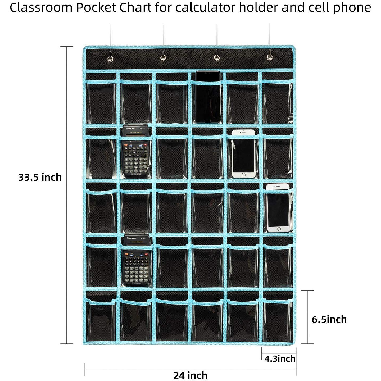 Keepjoy Classroom Pocket Chart Organizer Cell Phones Calculator Holder For Classroom Storage  Hanging Wall Door Calculator Phone Caddy For Classroom. (30 Pockets-Black)