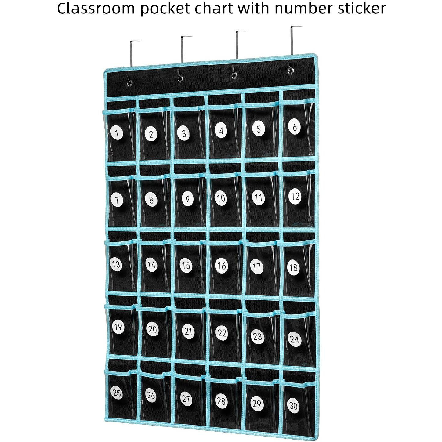 Keepjoy Classroom Pocket Chart Organizer Cell Phones Calculator Holder For Classroom Storage  Hanging Wall Door Calculator Phone Caddy For Classroom. (30 Pockets-Black)