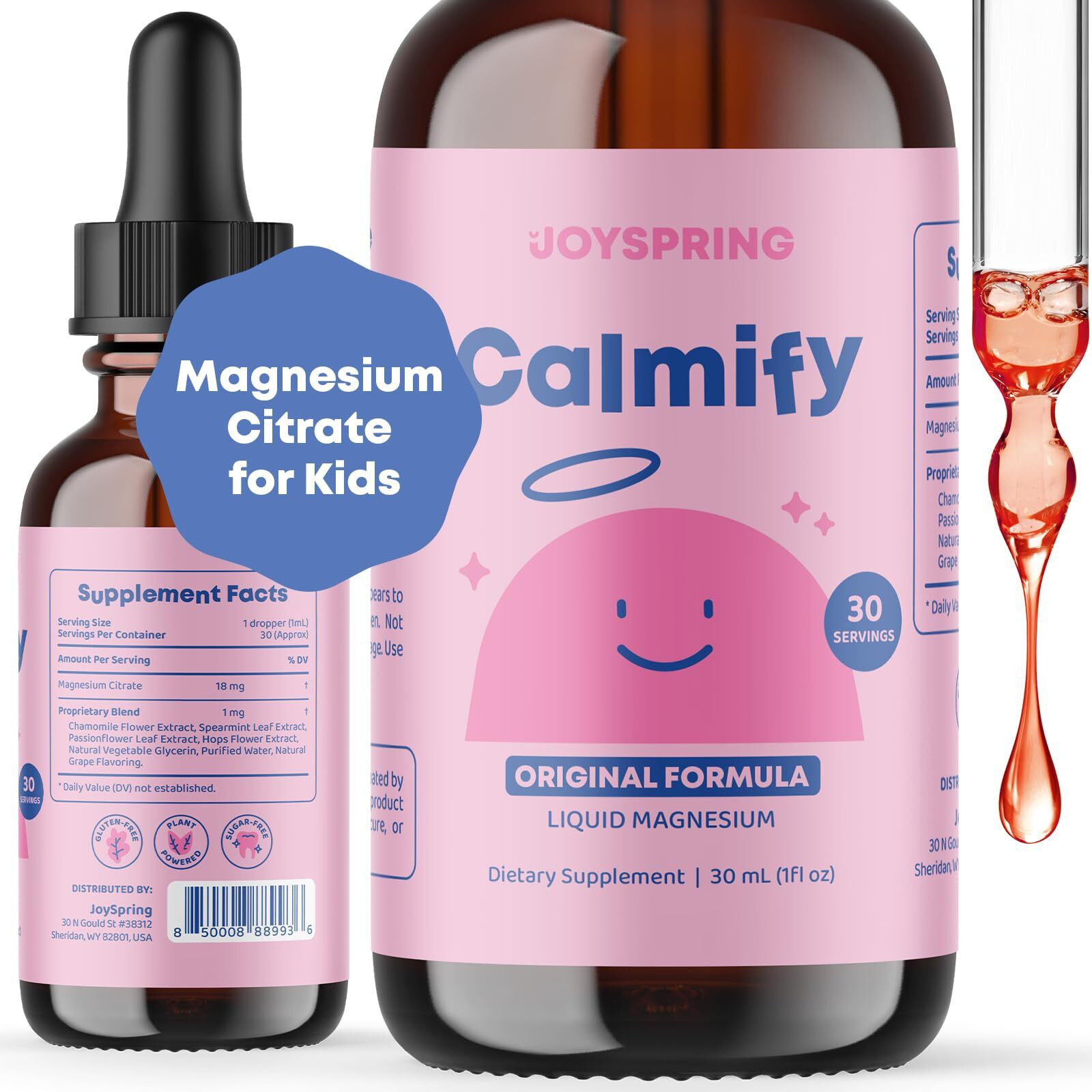 Joyspring Magnesium Citrate Liquid For Kids - Sugar & Gluten-Free Magnesium Supplement With Chamomile & Passion Flower - Calm Support For Kids & Adults - 30 Servings