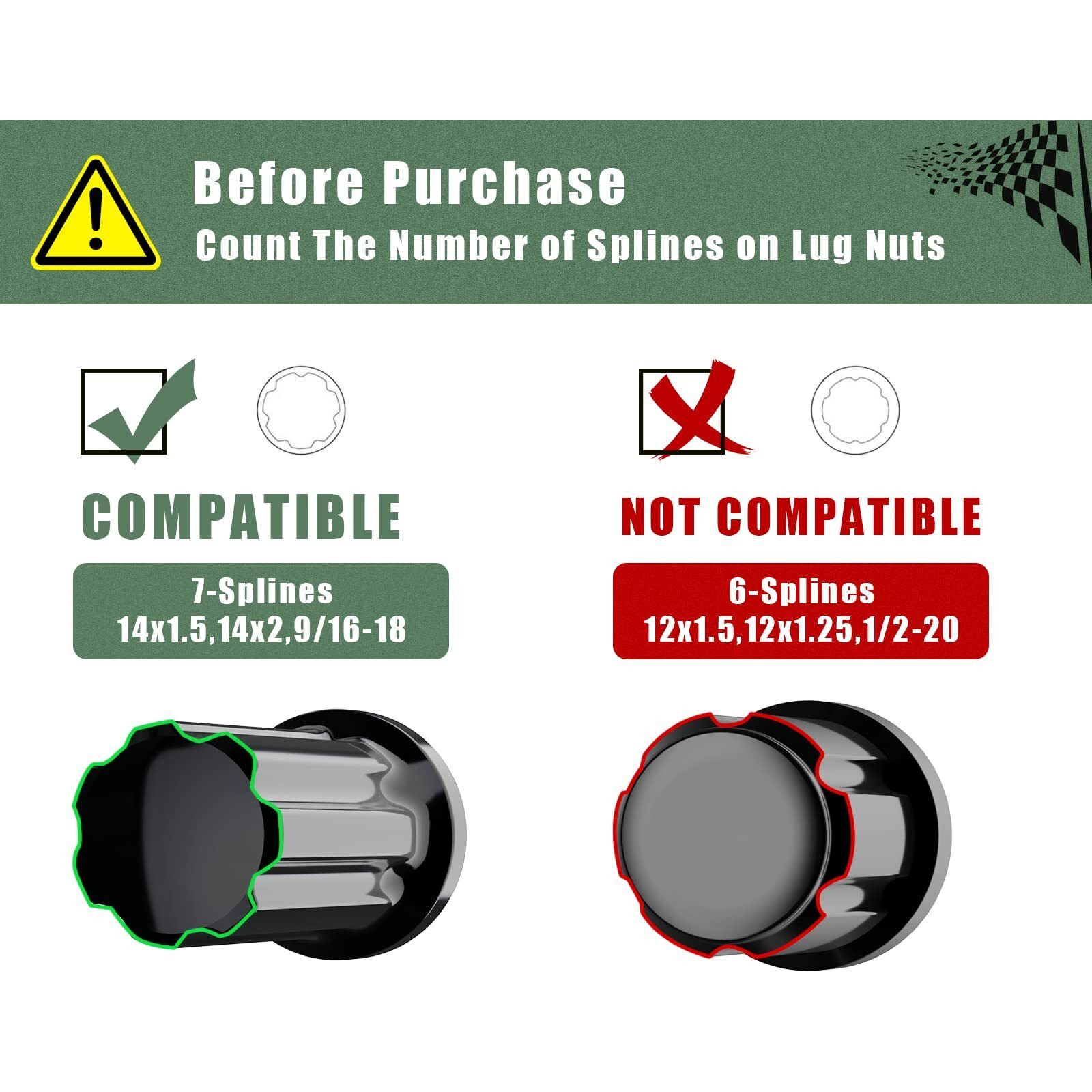 7 Spline Lug Nuts Key Tuner Large Socket Lugnuts Tool For Wrench With 13/16Inch(21Mm) And 7/8Inch(22Mm) Hex Replacement 14X1.5 14X2 9/16 Wheel Lug Nut Drive Lock Black 20Mm Inner Diameter