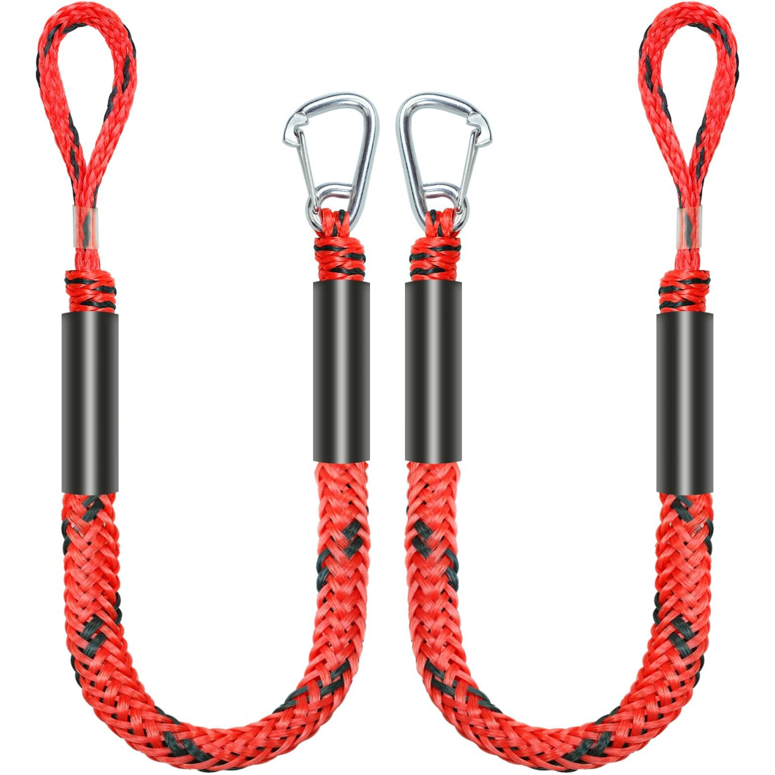 4 Feet Bungee Dock Line Mooring Rope For Docking With Stainless Steel Clip Accessories For Boats Pwc  Built In Snubber  Kayak  Watercraft Seadoo Jet Ski  Pontoon  Canoe  Power Boat 2-Pack (Red&Black)