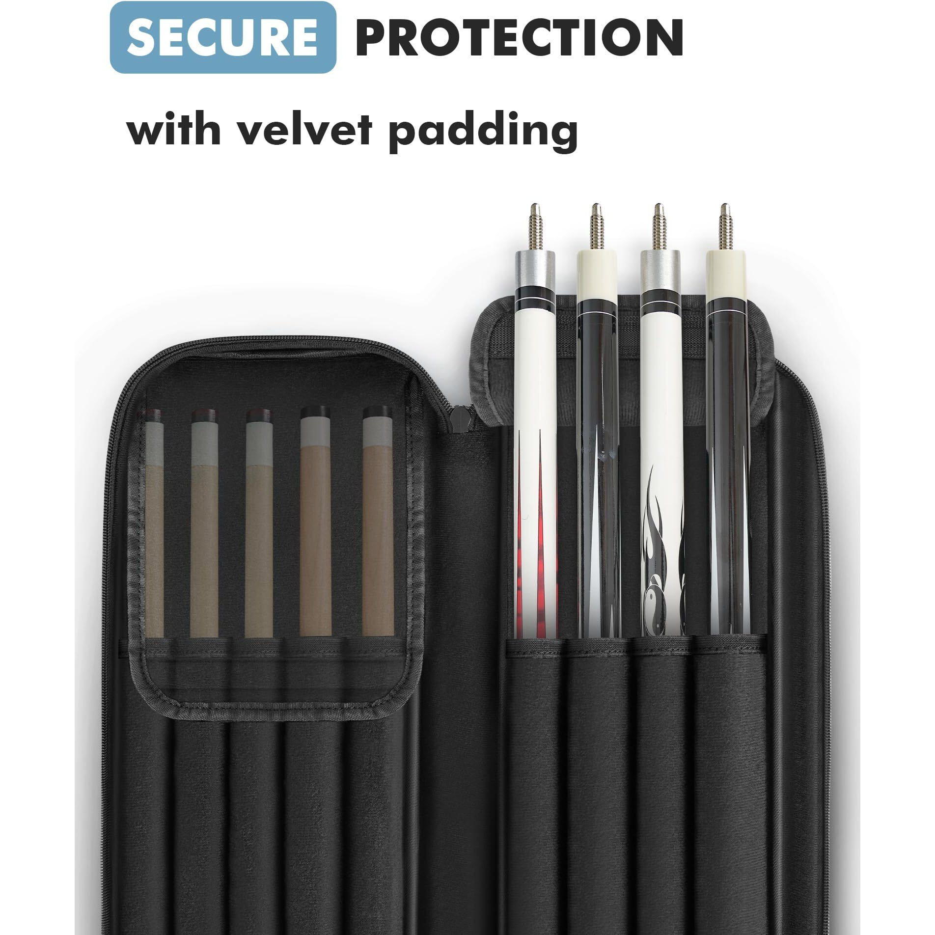 Pekrews Pool Cue Case  Pool Stick Case 4X5 With Multiple Pockets Holds 4 Butts 5 Shafts  Soft Padded Sturdy Pool Cue Bag  Billiard Cue Backpack With Adjustable Shoulder Straps For Men And Women