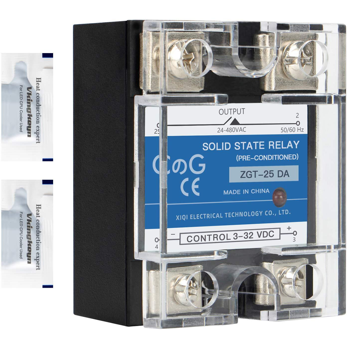 Cg Solid State Relay Ssr-25Da Dc To Ac Input 3-32Vdc To Output 24-480Vac 25A Single Phase Plastic Cover