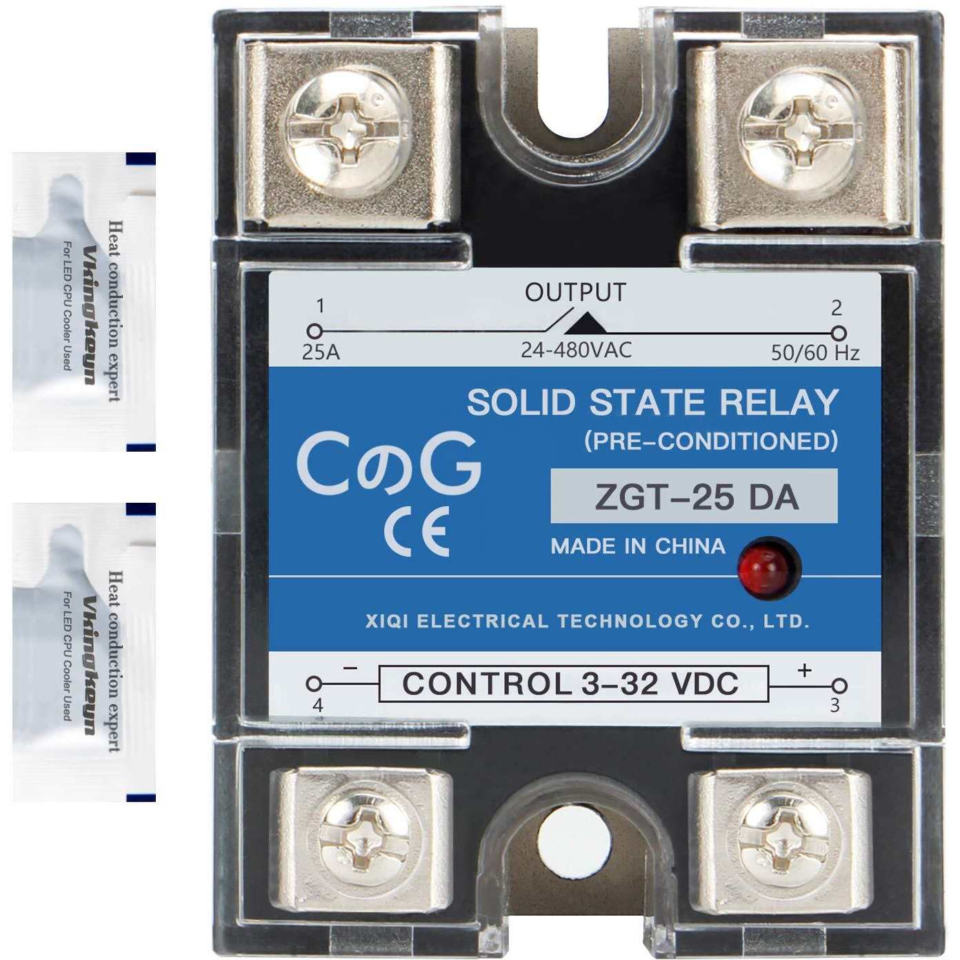 Cg Solid State Relay Ssr-25Da Dc To Ac Input 3-32Vdc To Output 24-480Vac 25A Single Phase Plastic Cover