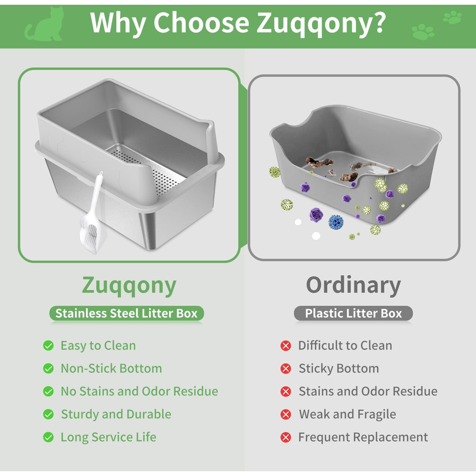 Stainless Steel Cat Litter Box With Lid  Xl High Sided Metal Sifting Litter Box For Pine Pellets  Enclosed Litter Box For Big Cats  Anti-Leakage  Easy Clean  Include Scoop  Liner  Pee Pad And Hook