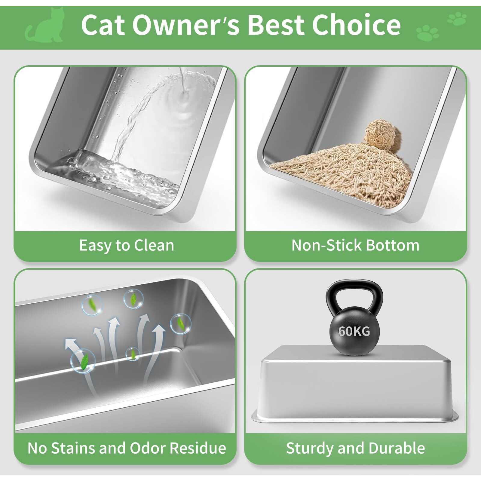 Stainless Steel Cat Litter Box With Lid  Xl High Sided Metal Sifting Litter Box For Pine Pellets  Enclosed Litter Box For Big Cats  Anti-Leakage  Easy Clean  Include Scoop  Liner  Pee Pad And Hook