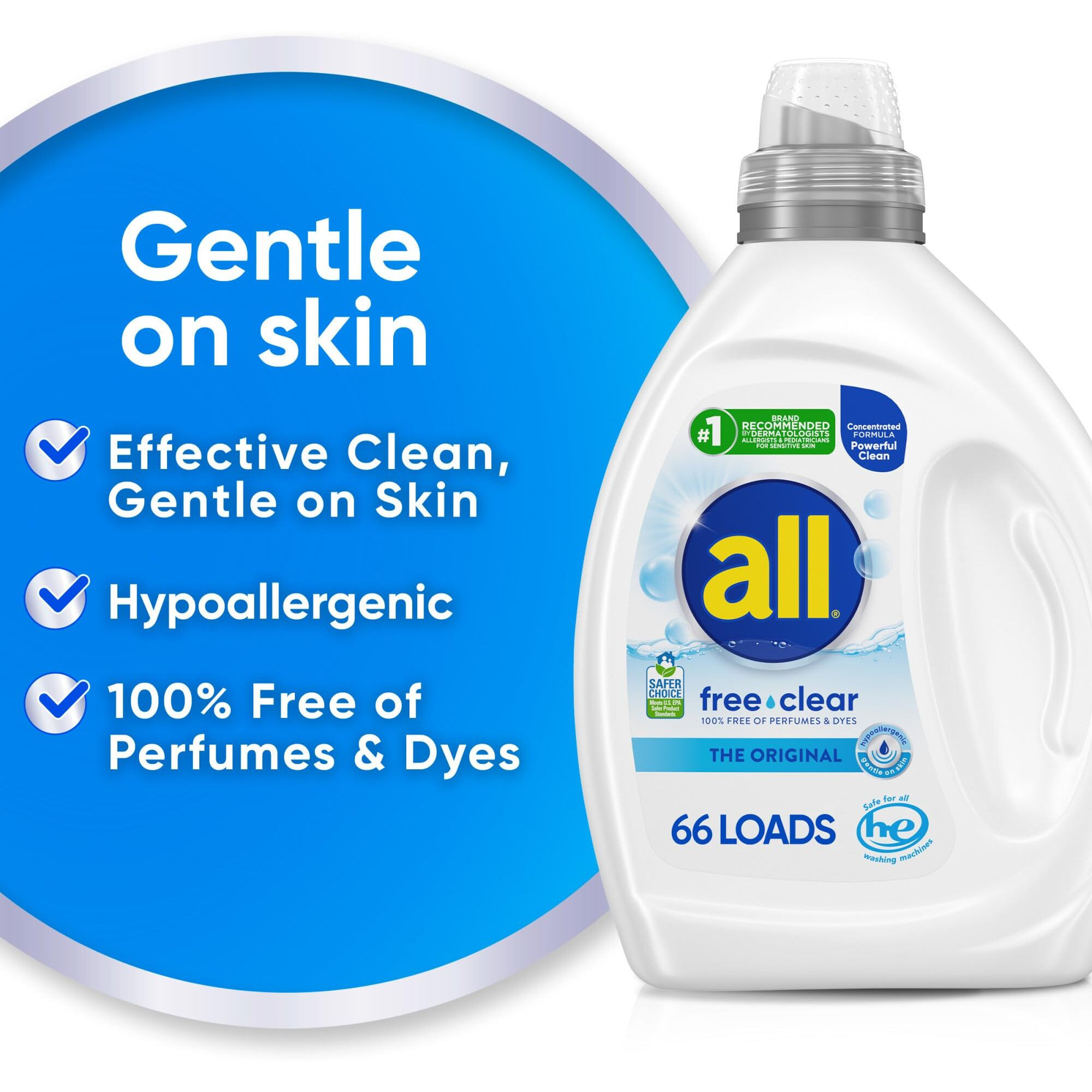 All Liquid Laundry Detergent  Free Clear For Sensitive Skin  Unscented And Hypoallergenic  2X Concentrated  50Oz