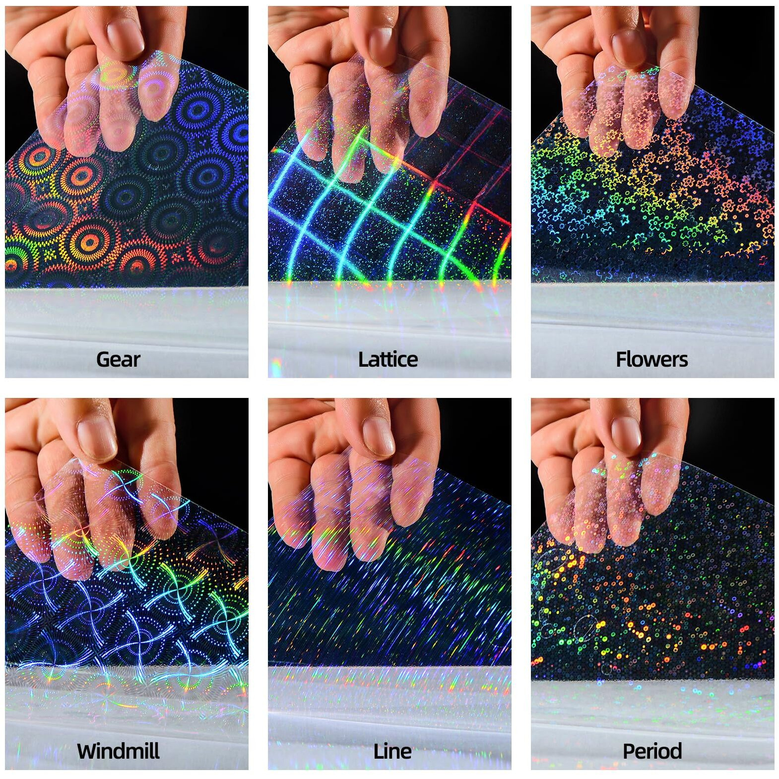 36 Sheets Holographic Sticker Paper  Clear Vinyl Laminate Film For Stickers Self-Adhesive  Transparent Overlay Lamination Sticker Paper Waterproof  6 Patterns-8.5X11 Inch