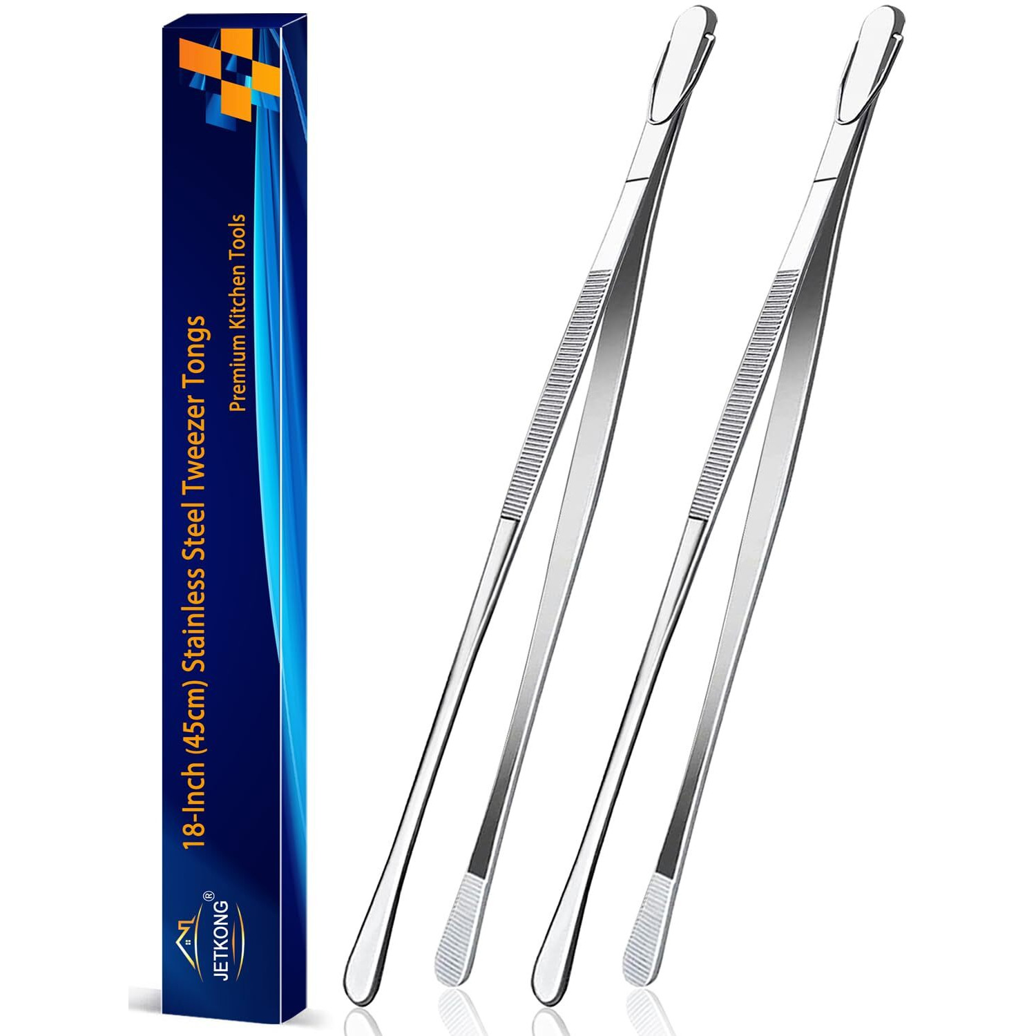 Jetkong 18 Inch (45Cm) Extra Long Barbecue Tongs  Heavy Duty Giant Tweezer Tongs For Grilling And Bbq  Set Of 2 (Round Tips)