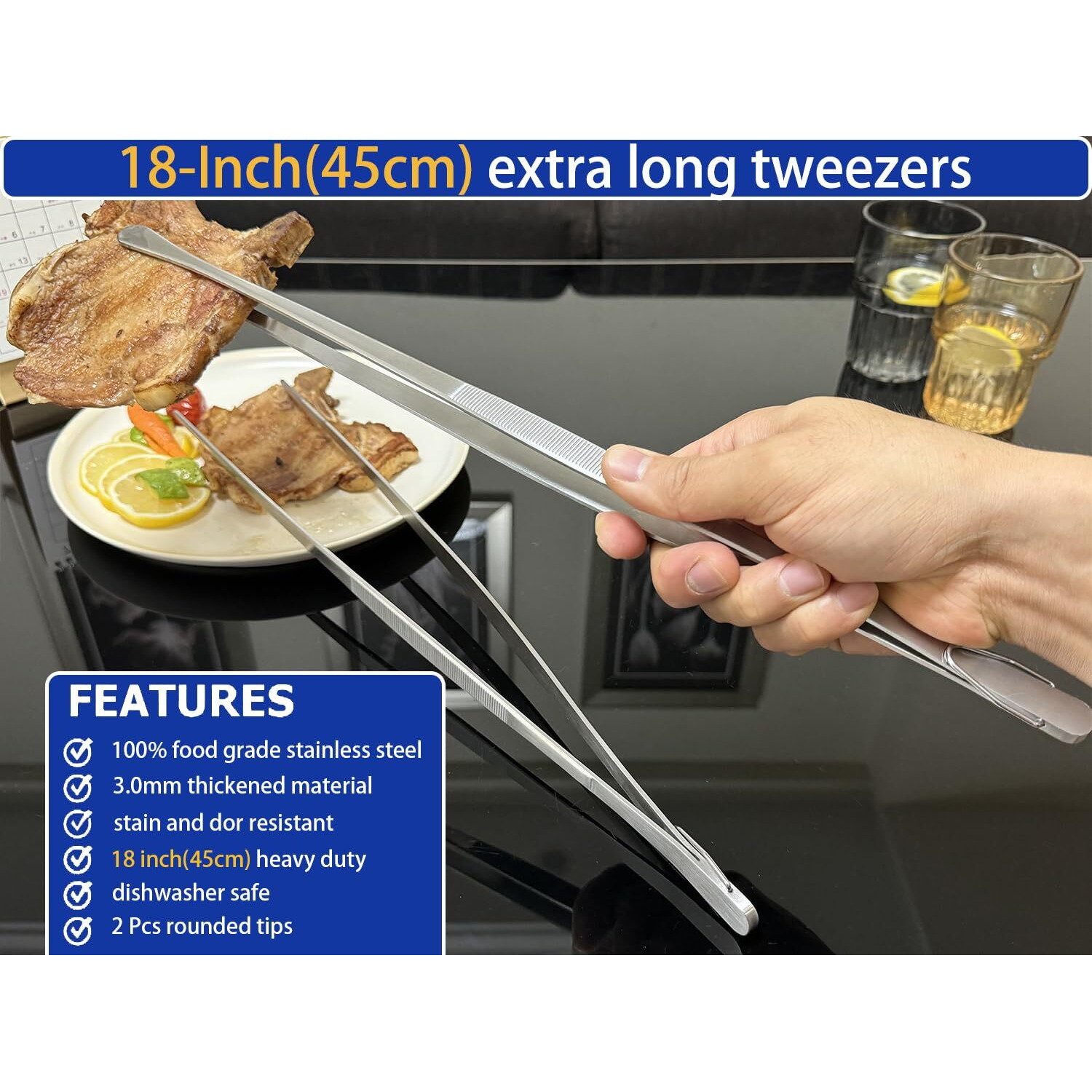 Jetkong 18 Inch (45Cm) Extra Long Barbecue Tongs  Heavy Duty Giant Tweezer Tongs For Grilling And Bbq  Set Of 2 (Round Tips)