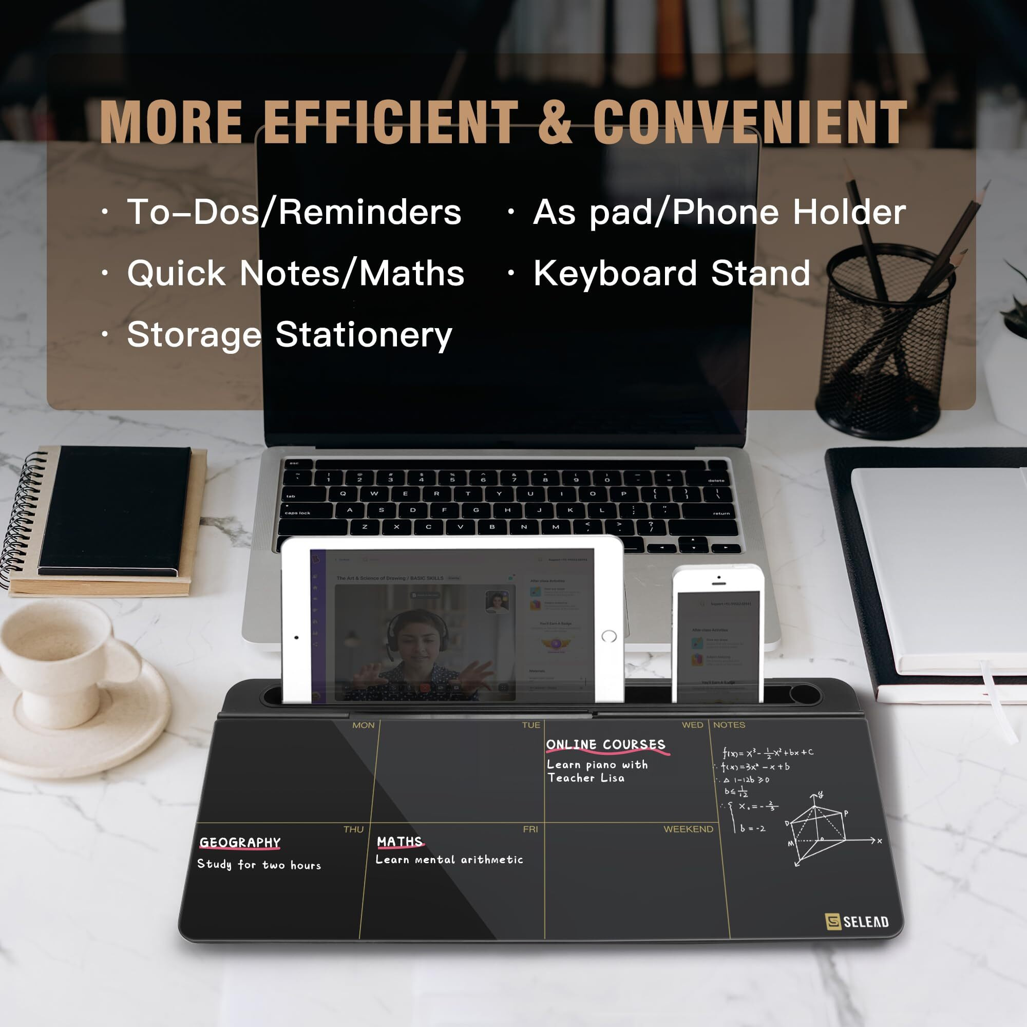 Selead Desktop Glass Whiteboard Weekly Planner Calendar With Organizer  Markers  Eraser  Holder - Small Dry Erase White Board Todo List Memo For Home  School  Office Desk Accessories - Black