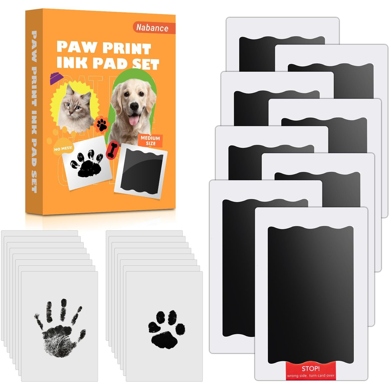 Nabance Paw Print Kit  Dog Paw Print Kit  8 Inkless Print Pads  16 Imprint Cards  Nose Print Stamp Pad For Dogs  Pet Paw Print Impression Kit For Dog & Cats  Pawprint Stamp Pad For Small Medium Pet