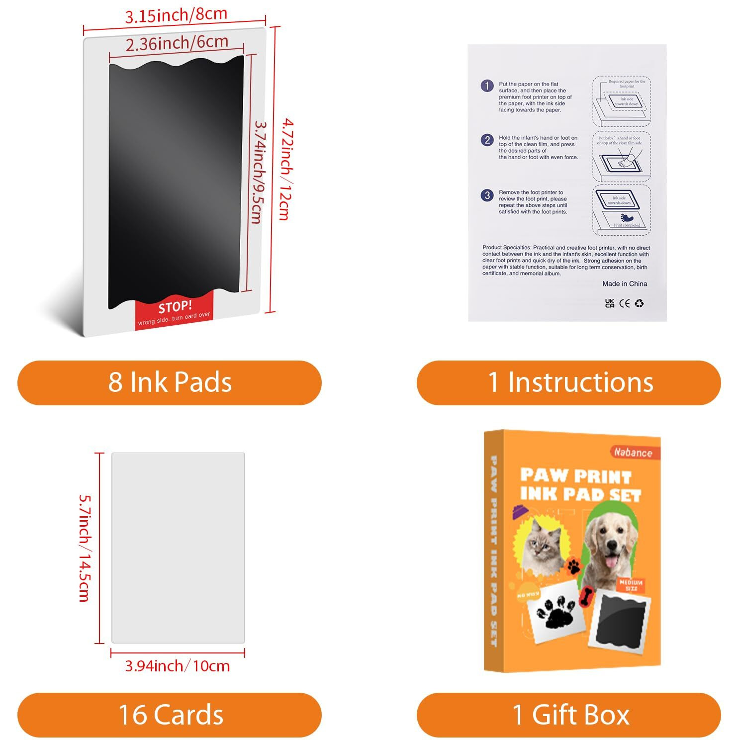 Nabance Paw Print Kit  Dog Paw Print Kit  8 Inkless Print Pads  16 Imprint Cards  Nose Print Stamp Pad For Dogs  Pet Paw Print Impression Kit For Dog & Cats  Pawprint Stamp Pad For Small Medium Pet